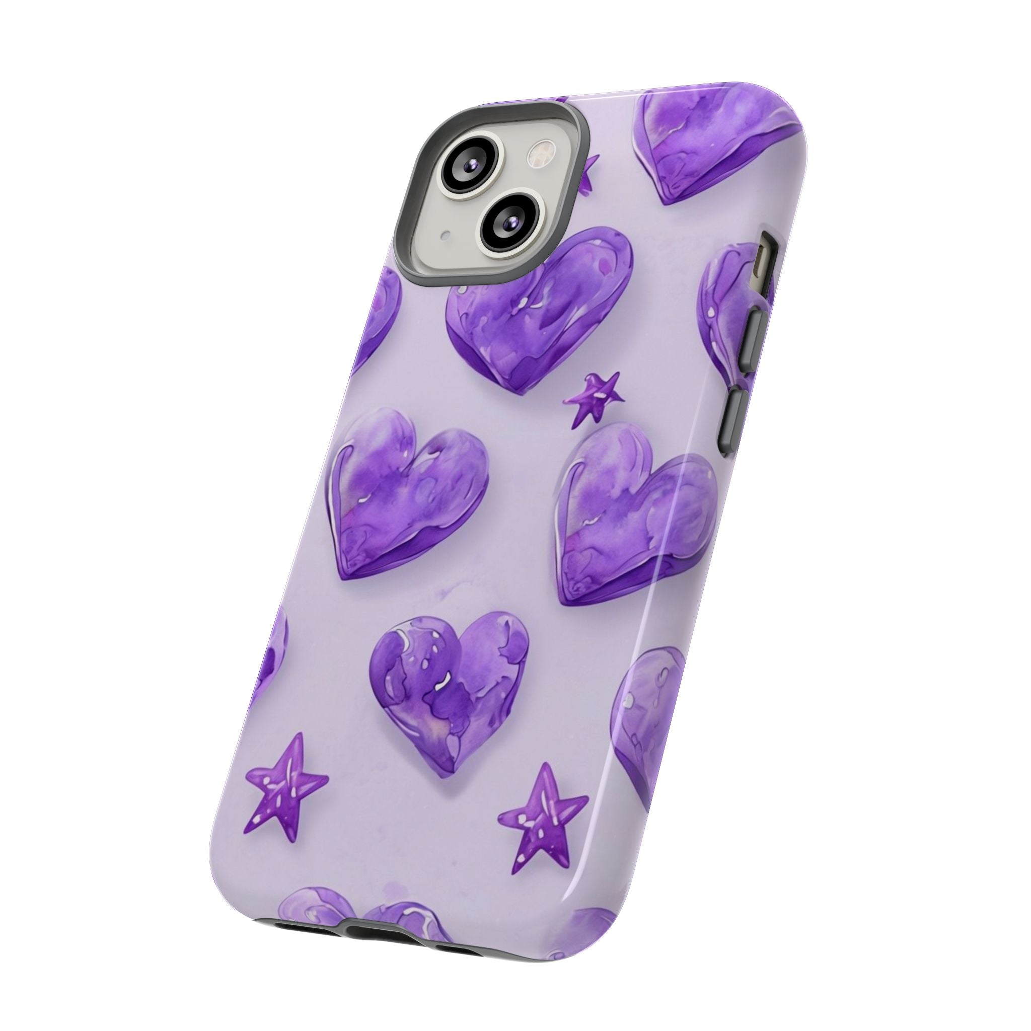 Purple Heart Phone Case, Tough Cases, Cute Tech Accessory, Gifts for Her, Trendy Phone Cover, Valentine's Day Gift, Aesthetic Style
