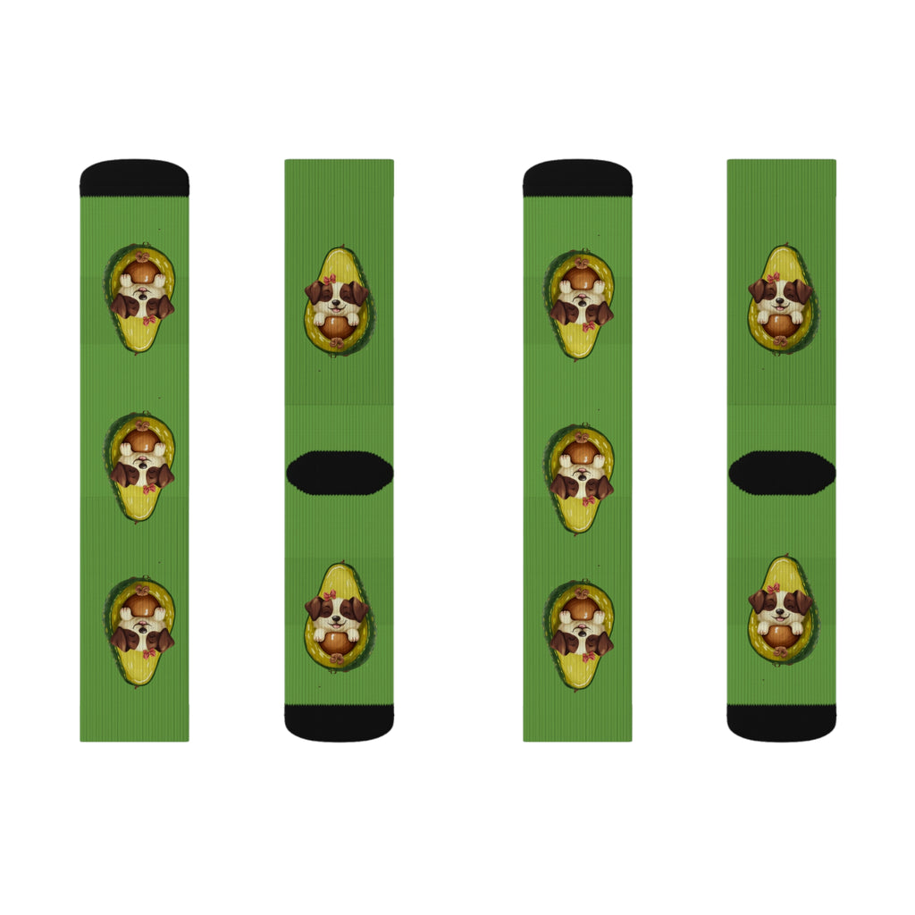 Avocado Dog Sublimation Socks | Fun Gift for  Quirky Fashion Statement, Comfy Home Wear, Unique Birthday Present, Trendy Socks, Bedtime, PJ's