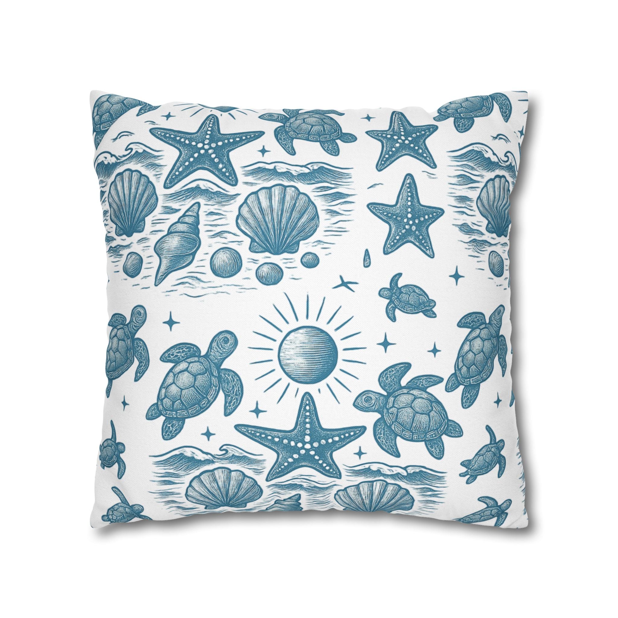 Coastal Turtle Pillowcase, Nautical Home Decor, Summer Vibes Throw Pillow, Beach House Gift, Ocean Theme Room Accent
