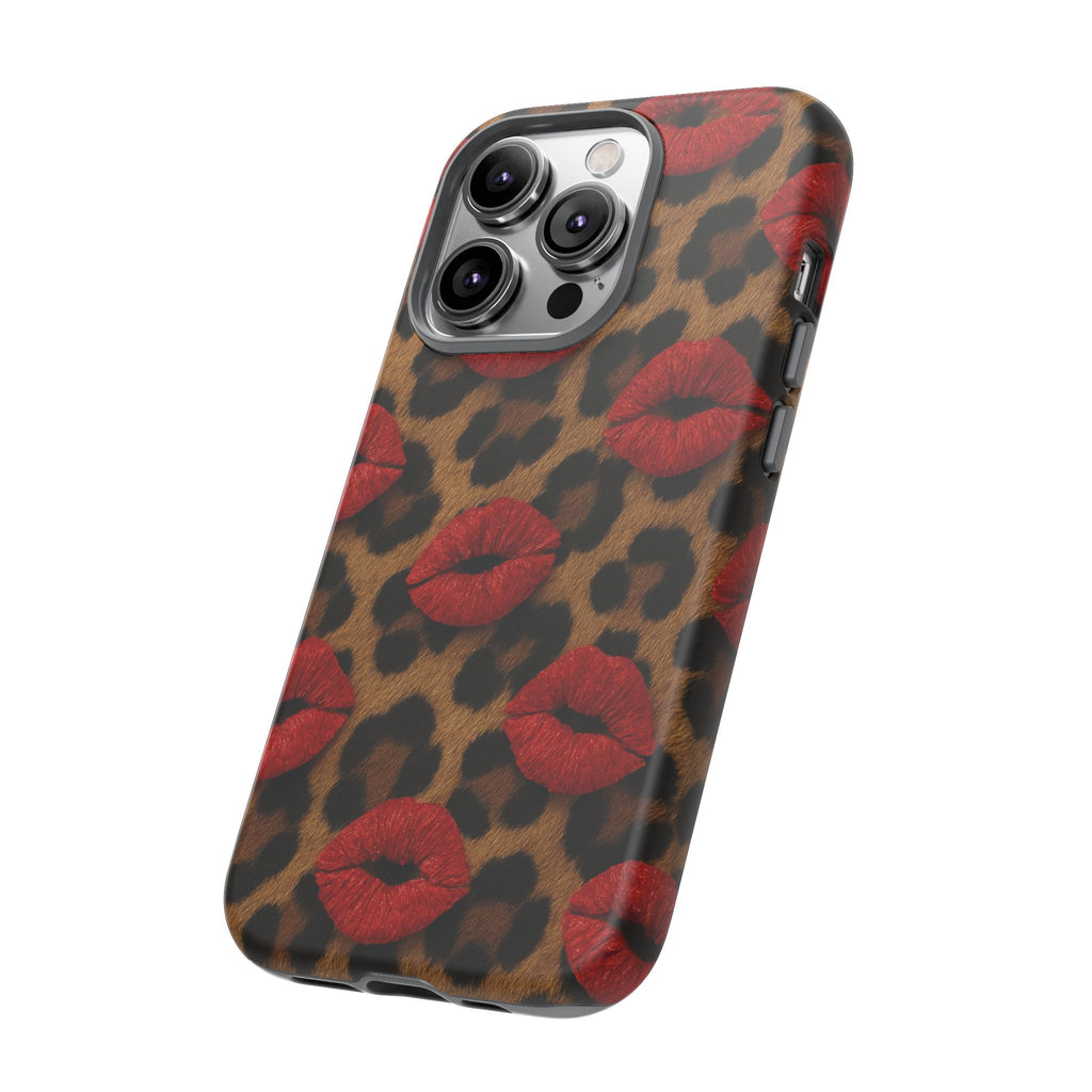 Leopard Kiss Phone Case, Trendy Tough Cases for iPhone, Fashionable Phone Accessory, Stylish Gift for Her, Birthday Present