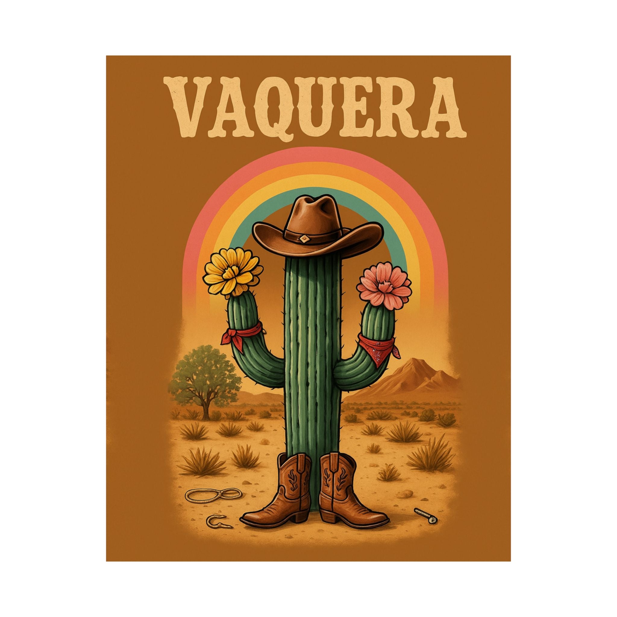 Cowboy Cactus Poster, Boho Home Decor, Southwestern Wall Art, Vaquera Theme, Colorful Saguaro Print