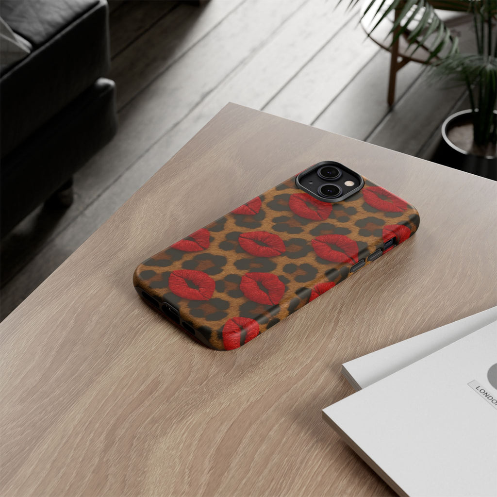 Leopard Kiss Phone Case, Trendy Tough Cases for iPhone, Fashionable Phone Accessory, Stylish Gift for Her, Birthday Present