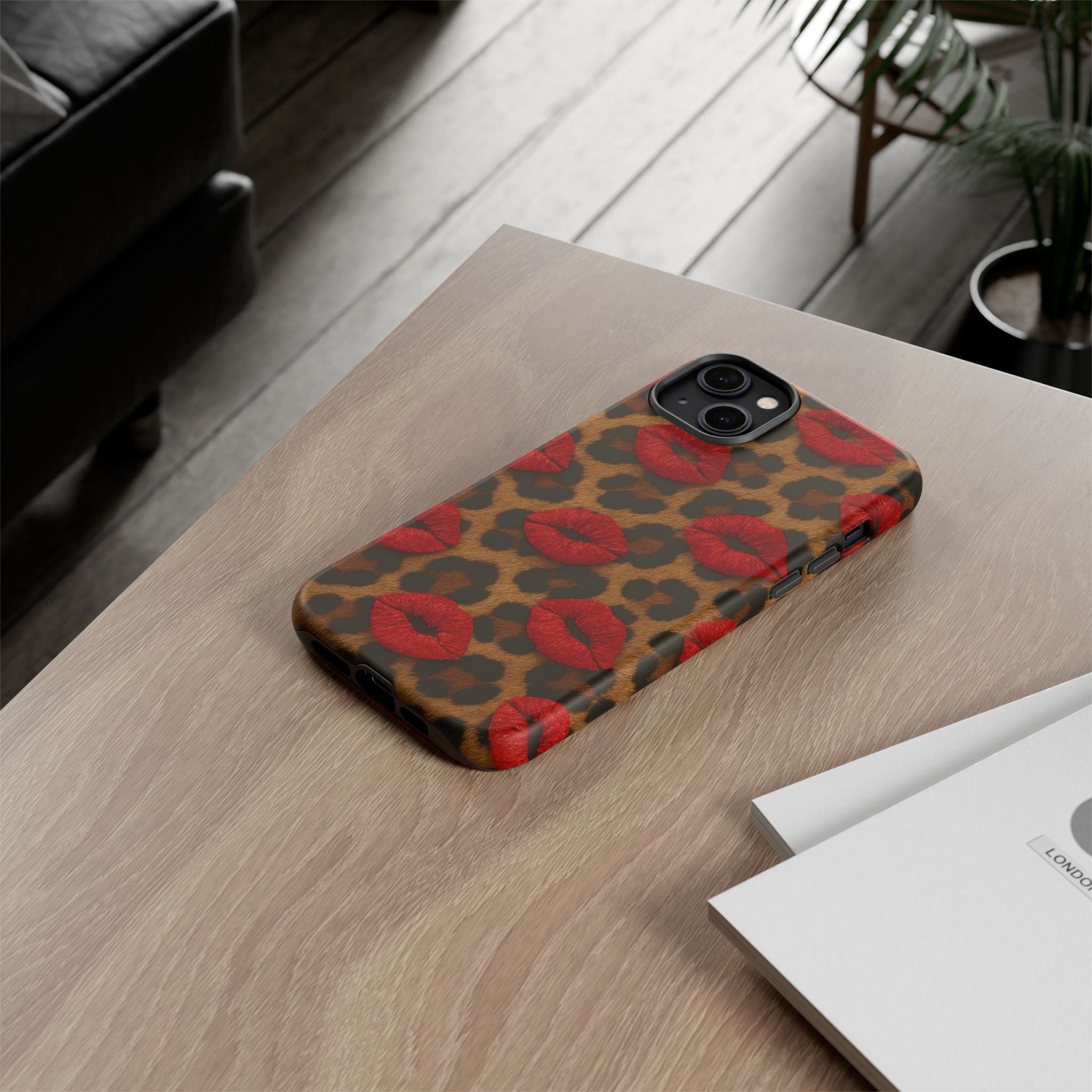 Leopard Kiss Phone Case, Trendy Tough Cases for iPhone, Fashionable Phone Accessory, Stylish Gift for Her, Birthday Present