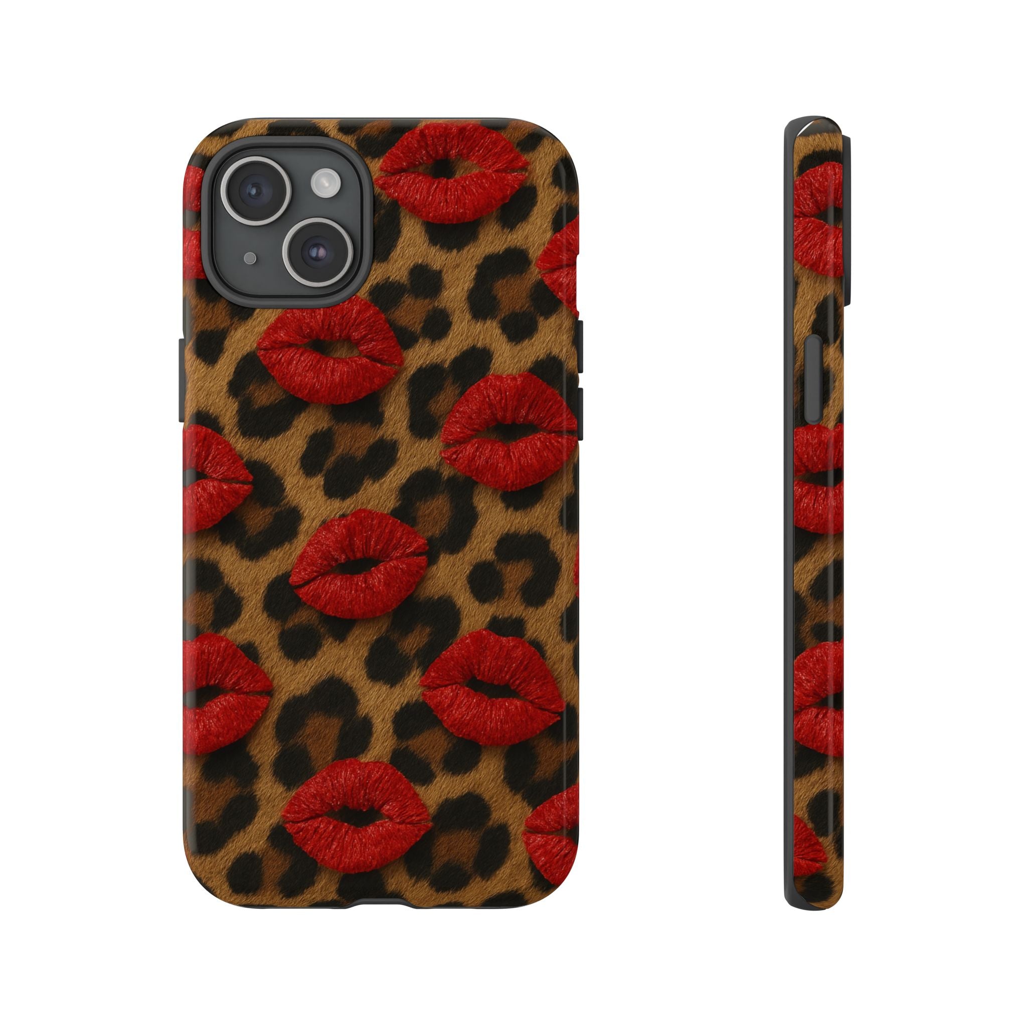 Leopard Kiss Phone Case, Trendy Tough Cases for iPhone, Fashionable Phone Accessory, Stylish Gift for Her, Birthday Present