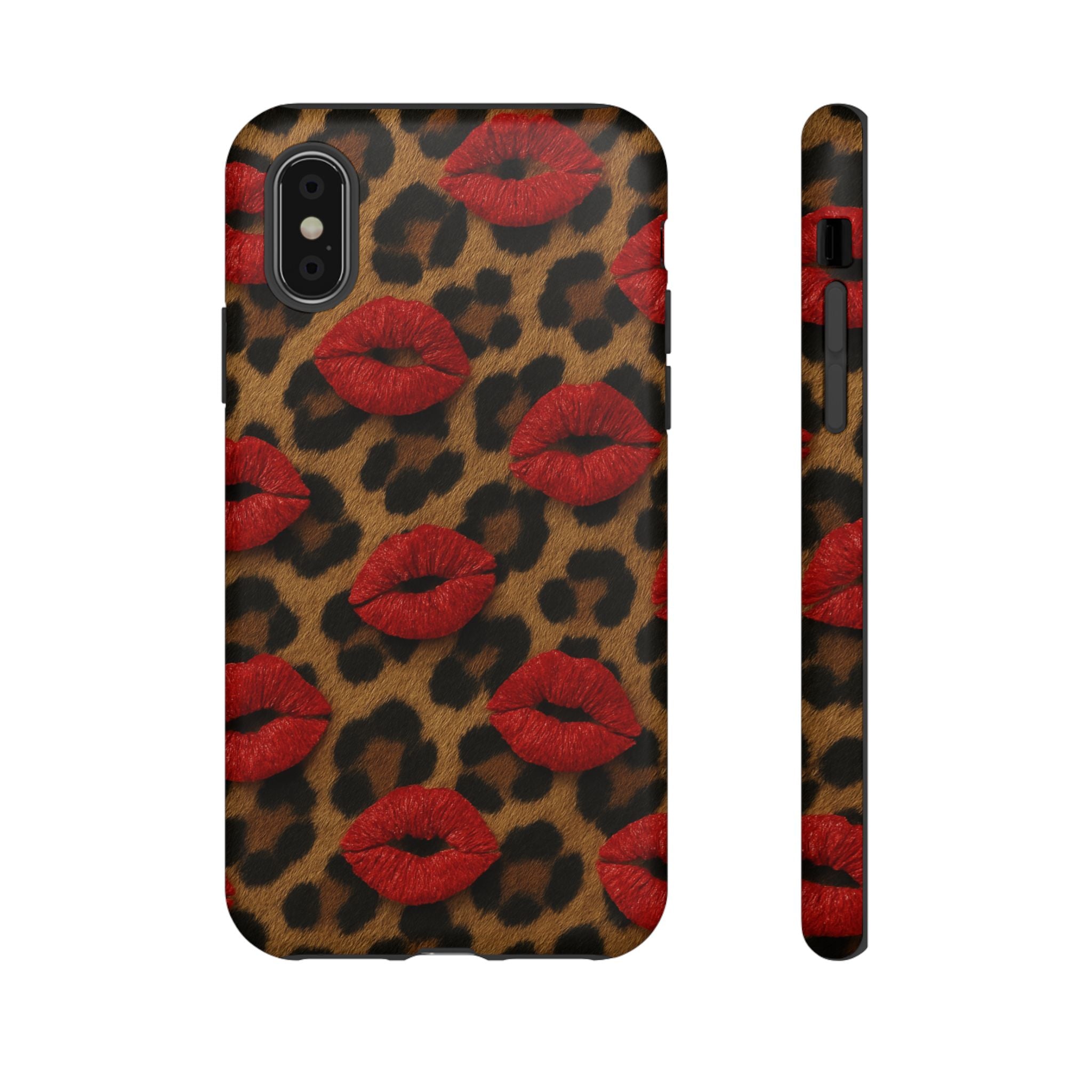 Leopard Kiss Phone Case, Trendy Tough Cases for iPhone, Fashionable Phone Accessory, Stylish Gift for Her, Birthday Present