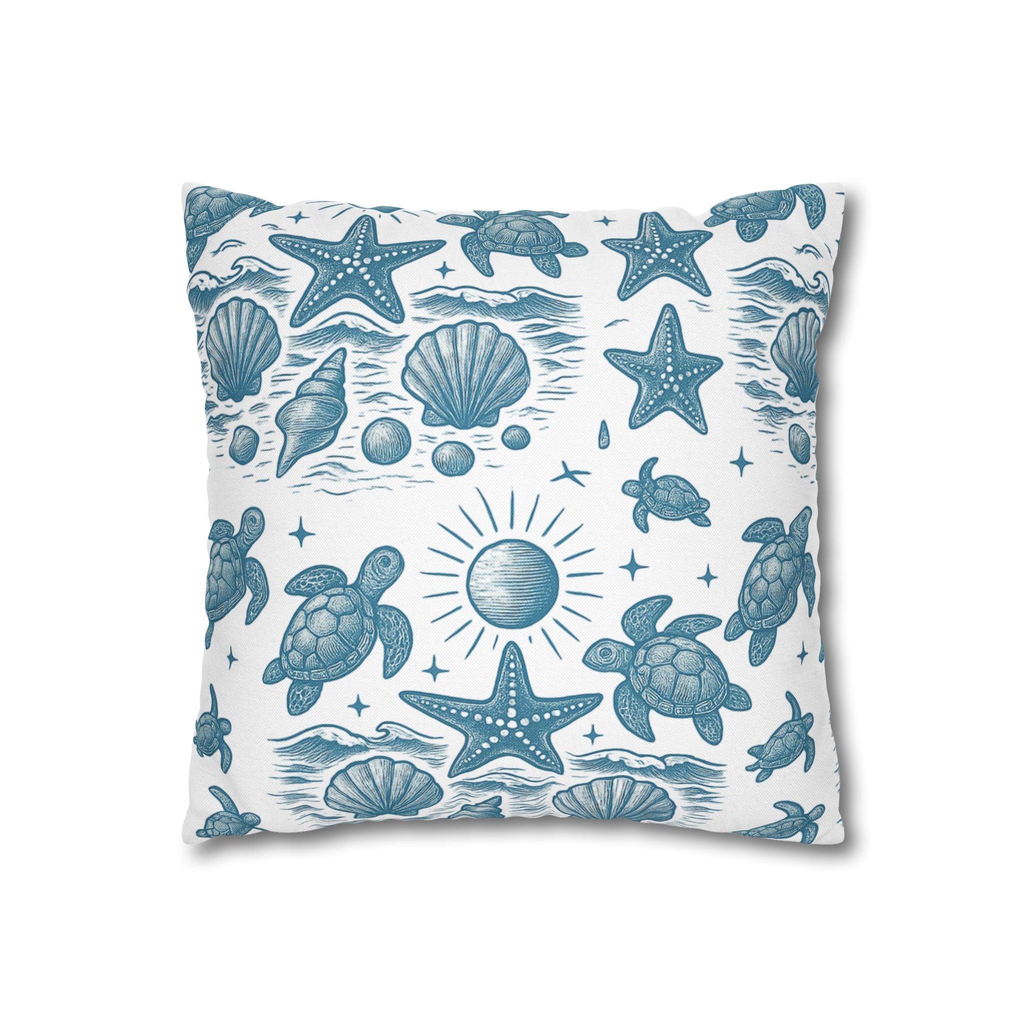 Coastal Turtle Pillowcase, Nautical Home Decor, Summer Vibes Throw Pillow, Beach House Gift, Ocean Theme Room Accent