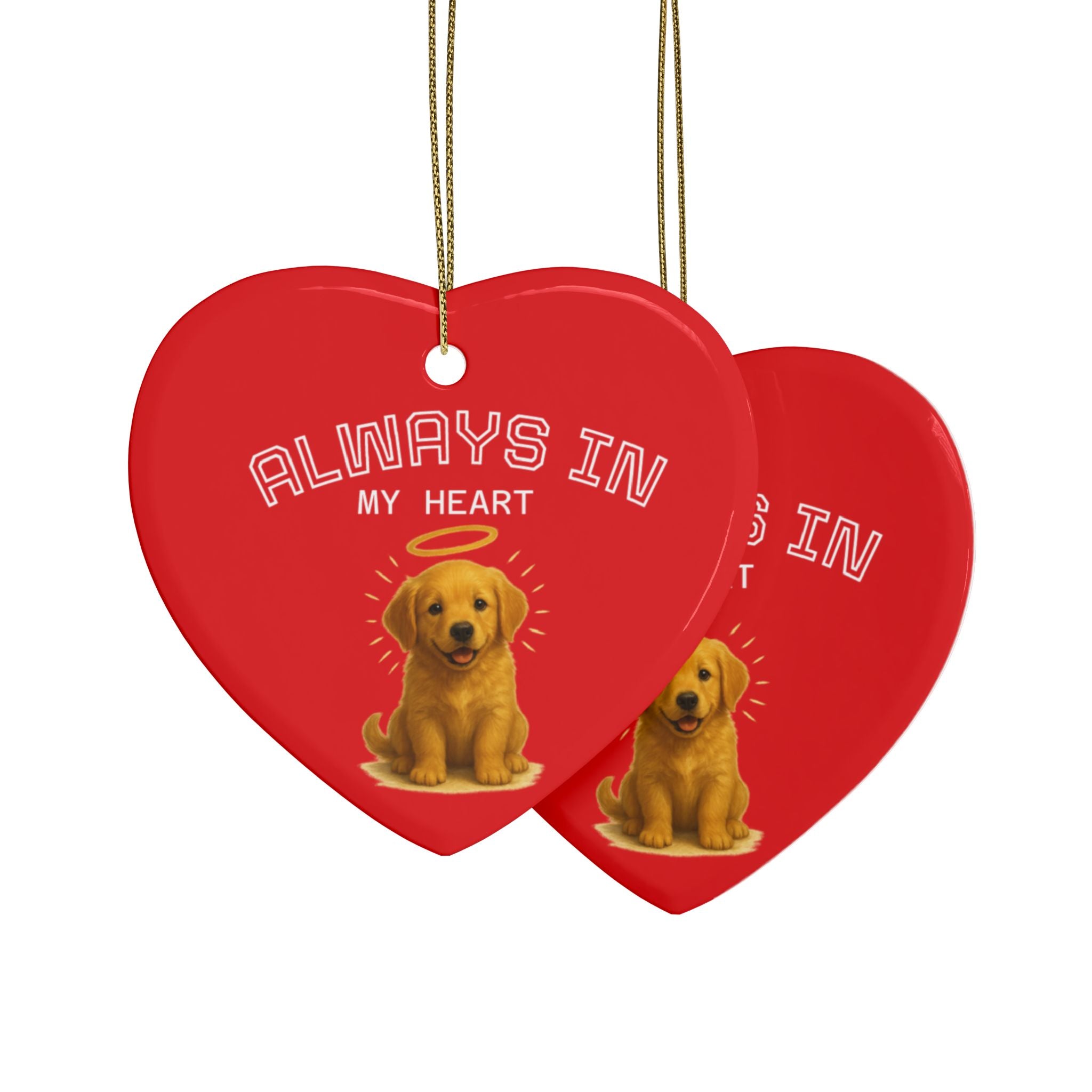 Personalized Heart-Shaped Ceramic Ornaments Set for Christmas and Holidays and In Loving Memory/Always In My Heart