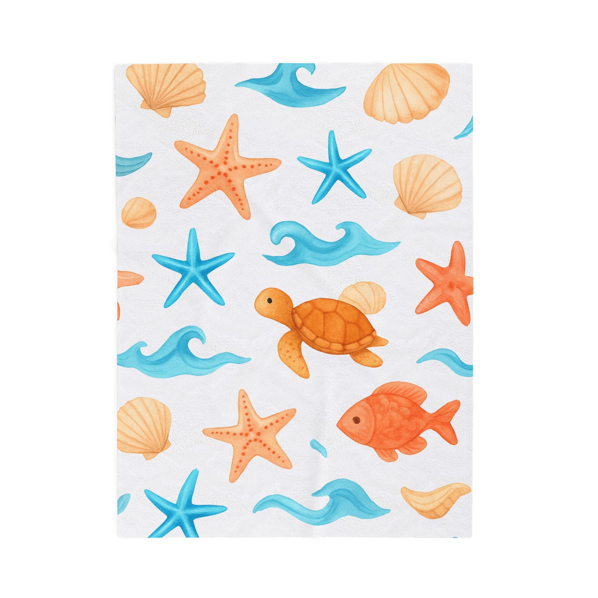 Beach Themed Velveteen Plush Blanket, Cozy Throw Blanket, Soft Home Decor, Summer Gift, Kids Beach Blanket, Nautical Blanket