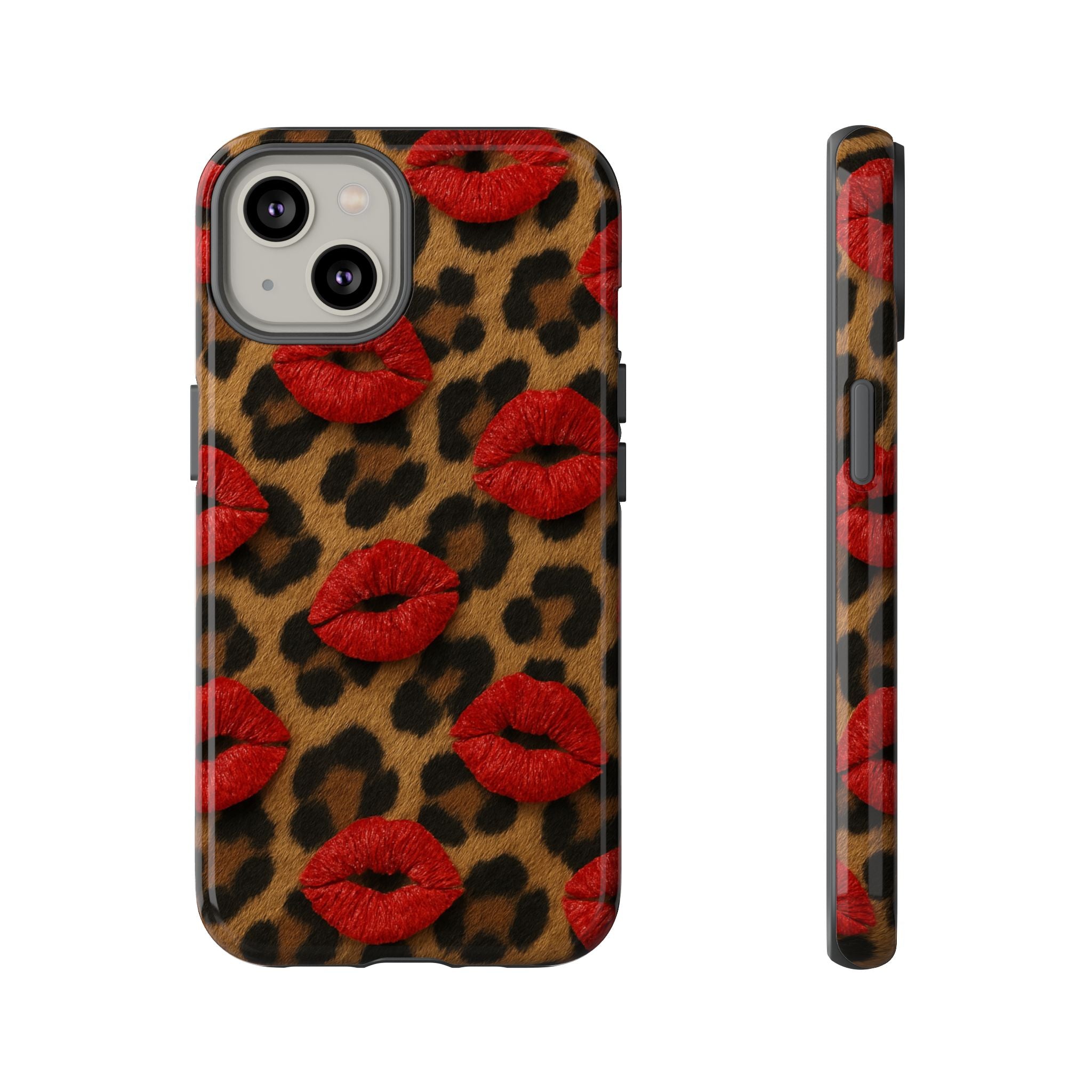 Leopard Kiss Phone Case, Trendy Tough Cases for iPhone, Fashionable Phone Accessory, Stylish Gift for Her, Birthday Present