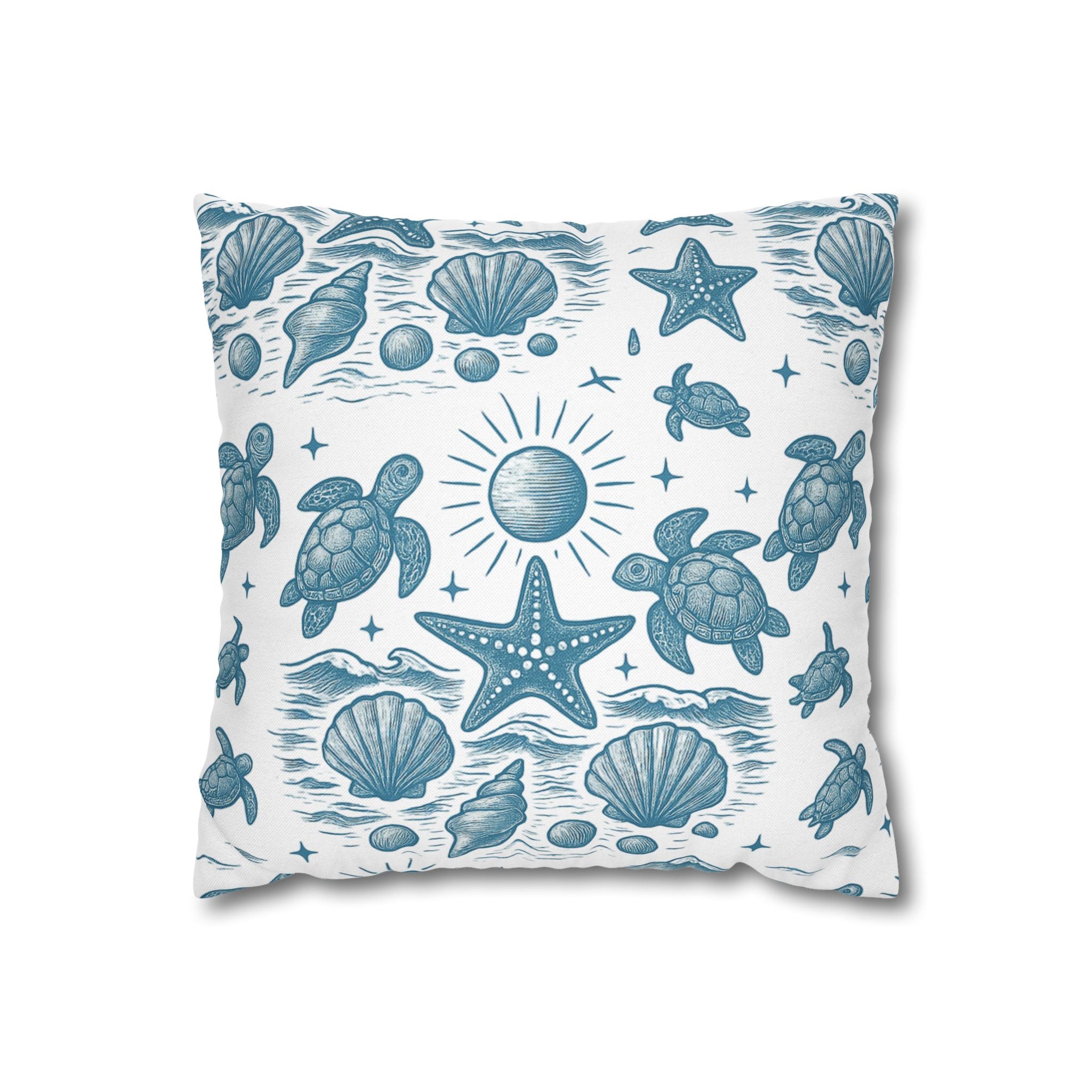 Coastal Turtle Pillowcase, Nautical Home Decor, Summer Vibes Throw Pillow, Beach House Gift, Ocean Theme Room Accent