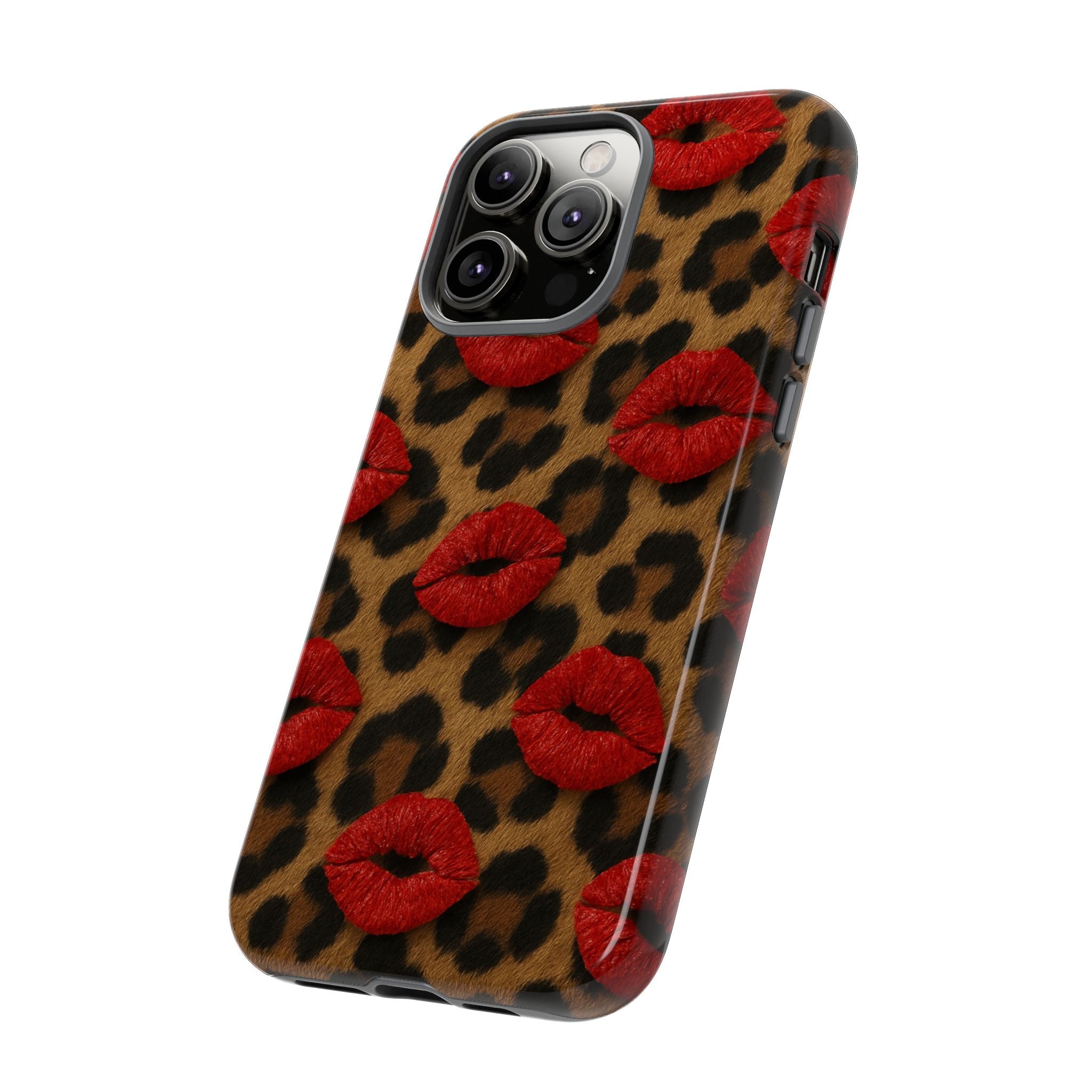 Leopard Kiss Phone Case, Trendy Tough Cases for iPhone, Fashionable Phone Accessory, Stylish Gift for Her, Birthday Present