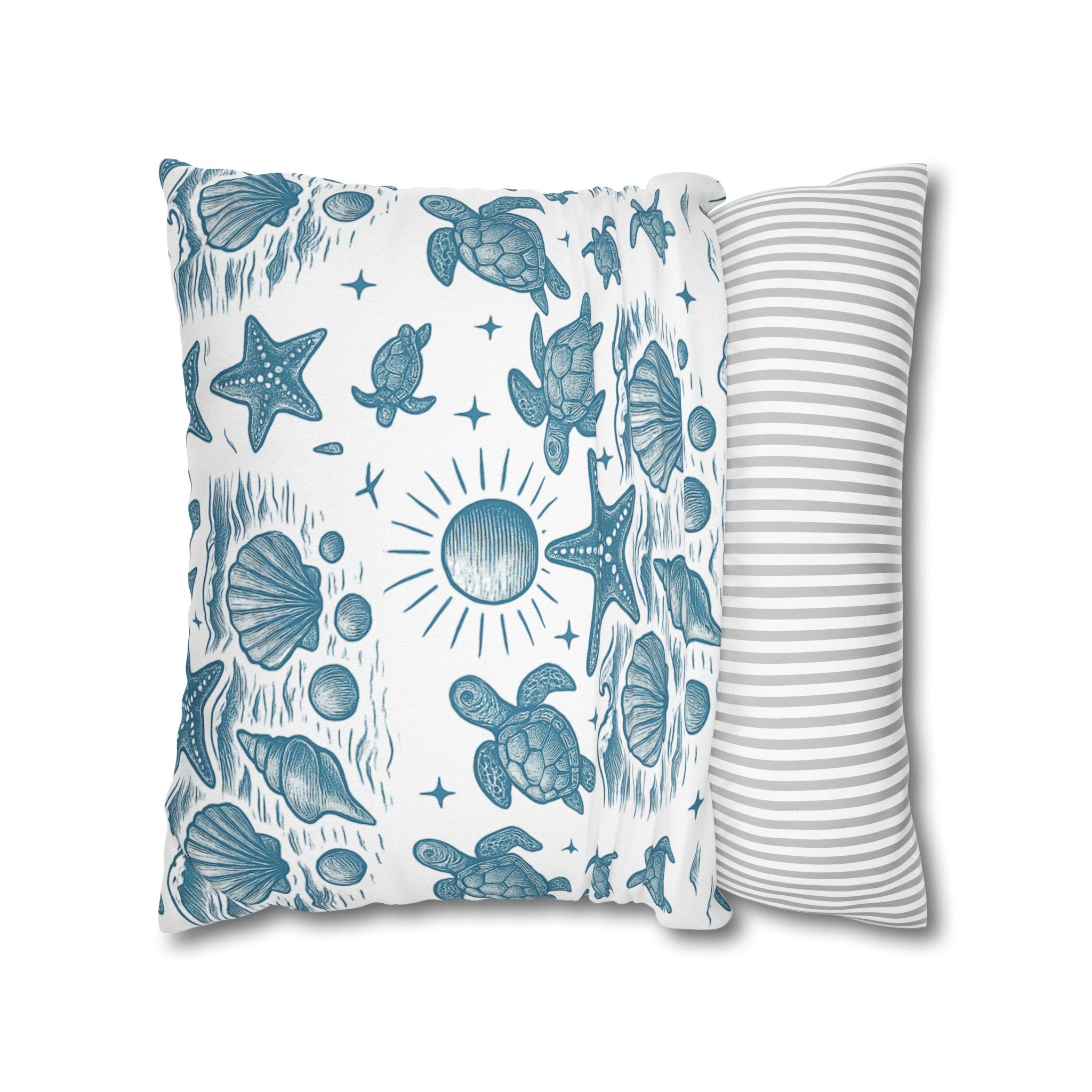 Coastal Turtle Pillowcase, Nautical Home Decor, Summer Vibes Throw Pillow, Beach House Gift, Ocean Theme Room Accent