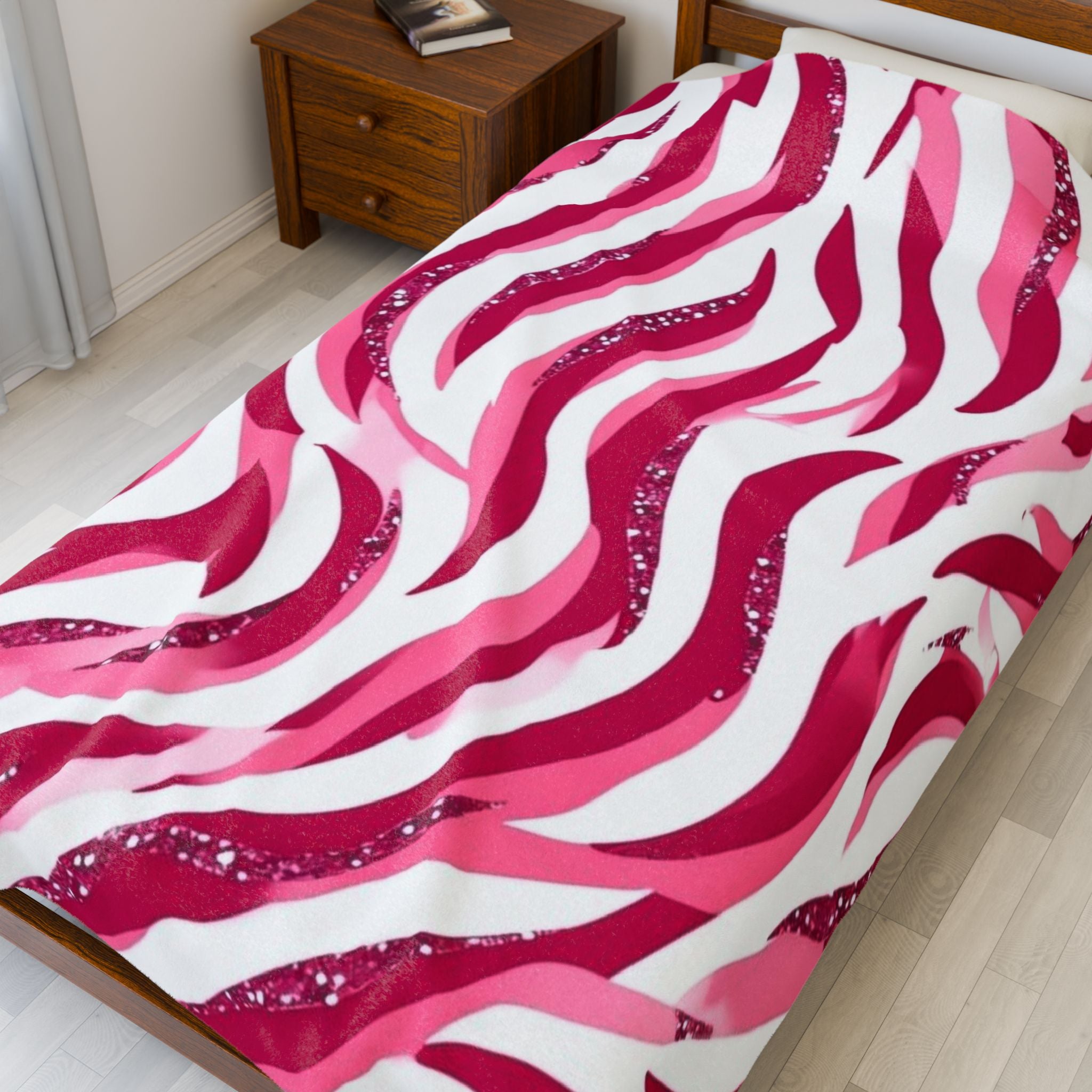 Cozy Velveteen Plush Blanket | Soft Throw for Home, Gift for Her, Couch Decor, Bedroom Comfort, Pink Zebra Design