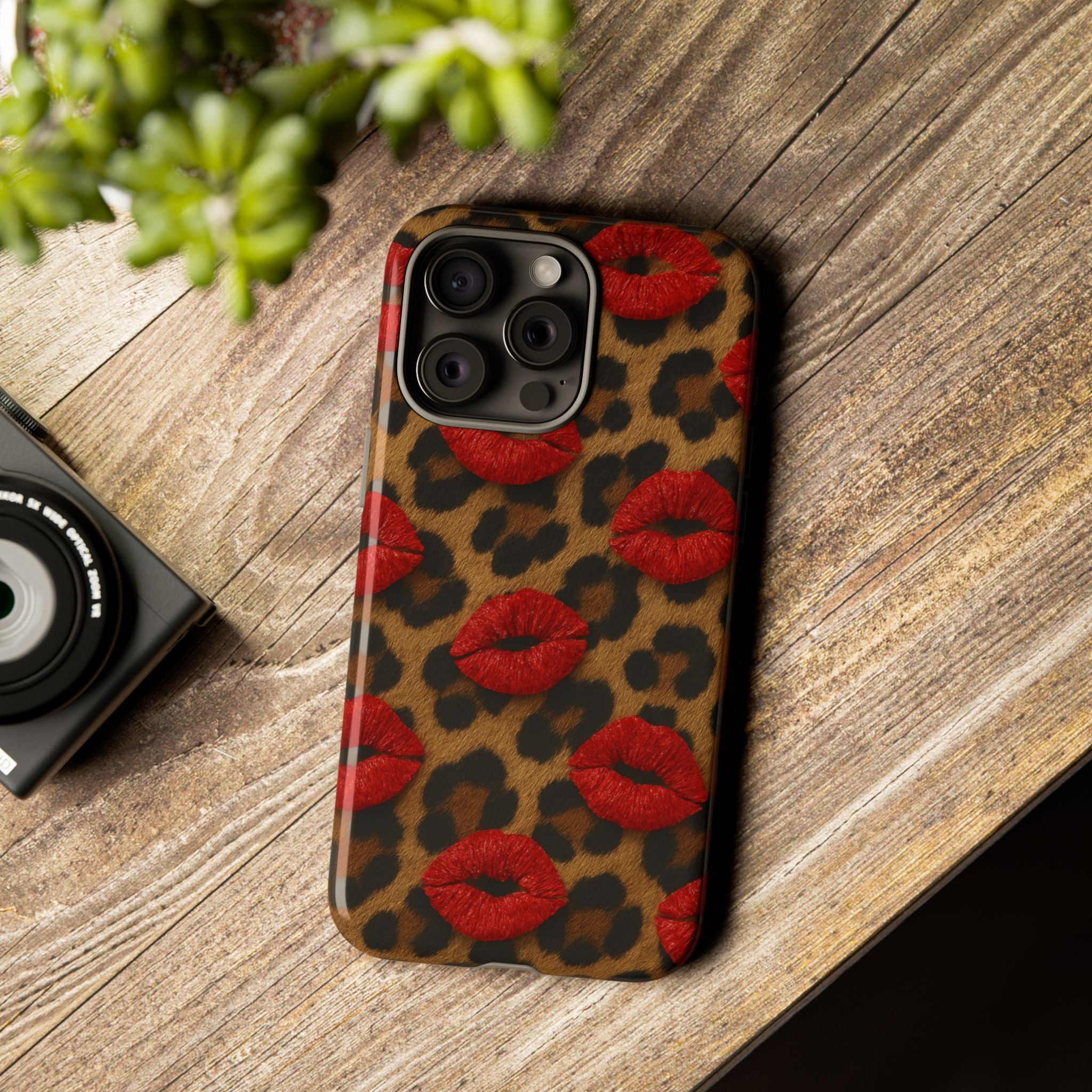Leopard Kiss Phone Case, Trendy Tough Cases for iPhone, Fashionable Phone Accessory, Stylish Gift for Her, Birthday Present