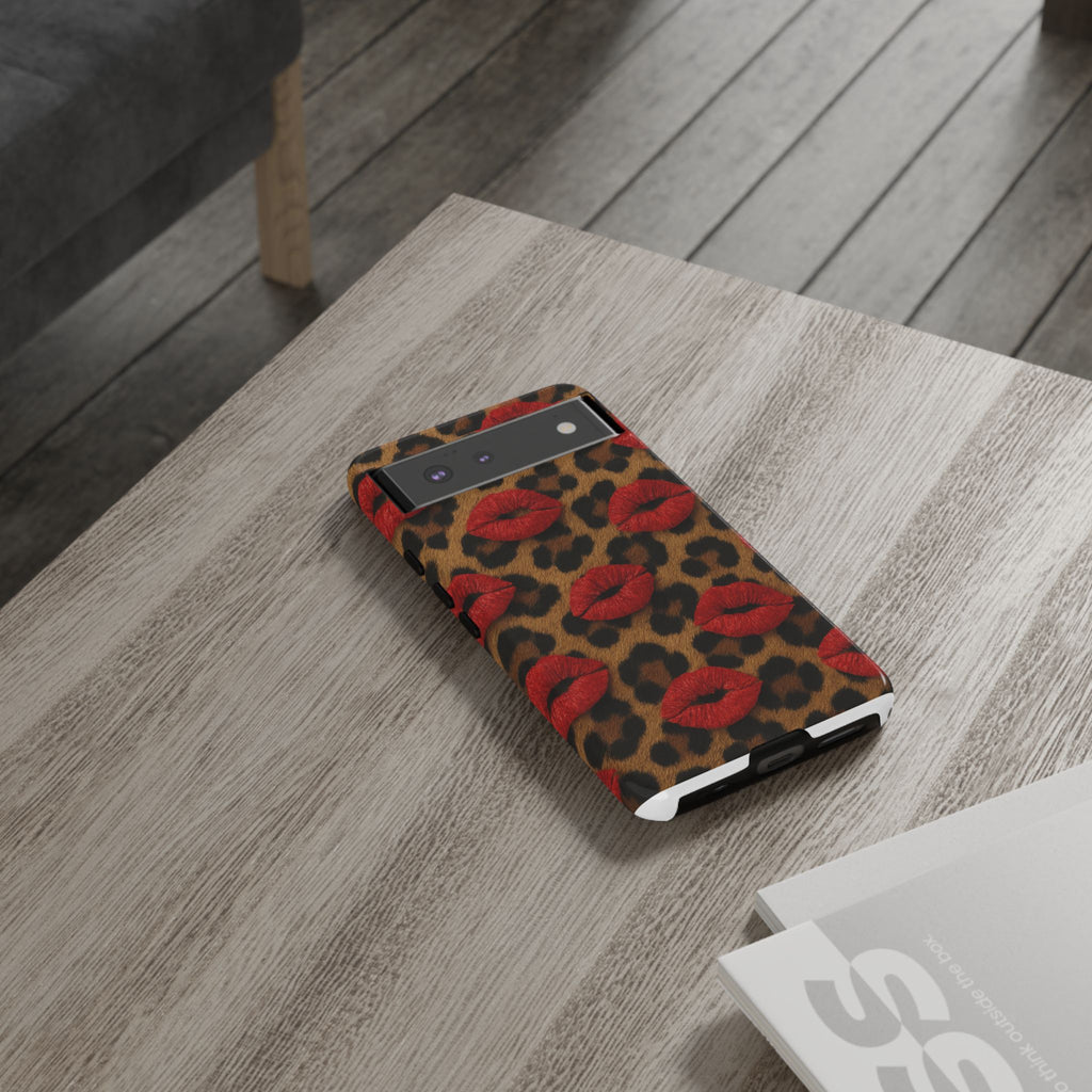 Leopard Kiss Phone Case, Trendy Tough Cases for iPhone, Fashionable Phone Accessory, Stylish Gift for Her, Birthday Present