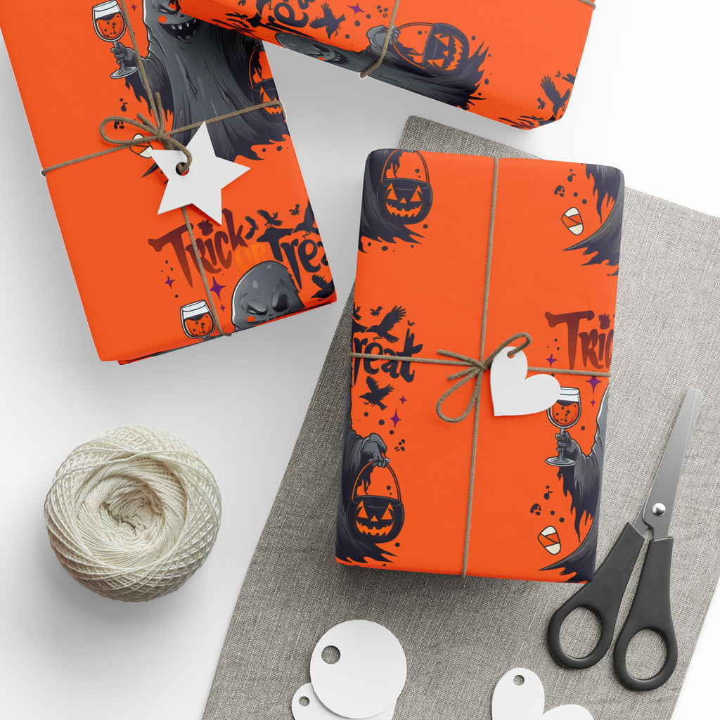 Halloween Wrapping Paper for Unique Gifts, Spooky Decor, Trick-or-Treat, Halloween Party, Ghost Gifts, Festive Packaging, Orange Design