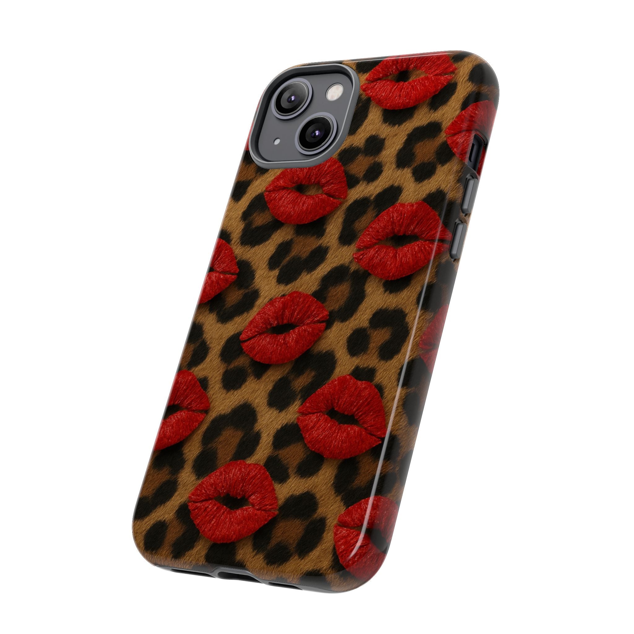 Leopard Kiss Phone Case, Trendy Tough Cases for iPhone, Fashionable Phone Accessory, Stylish Gift for Her, Birthday Present