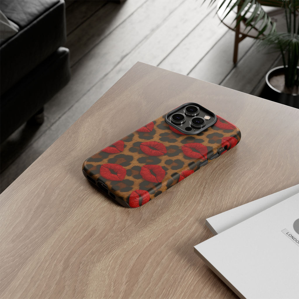 Leopard Kiss Phone Case, Trendy Tough Cases for iPhone, Fashionable Phone Accessory, Stylish Gift for Her, Birthday Present