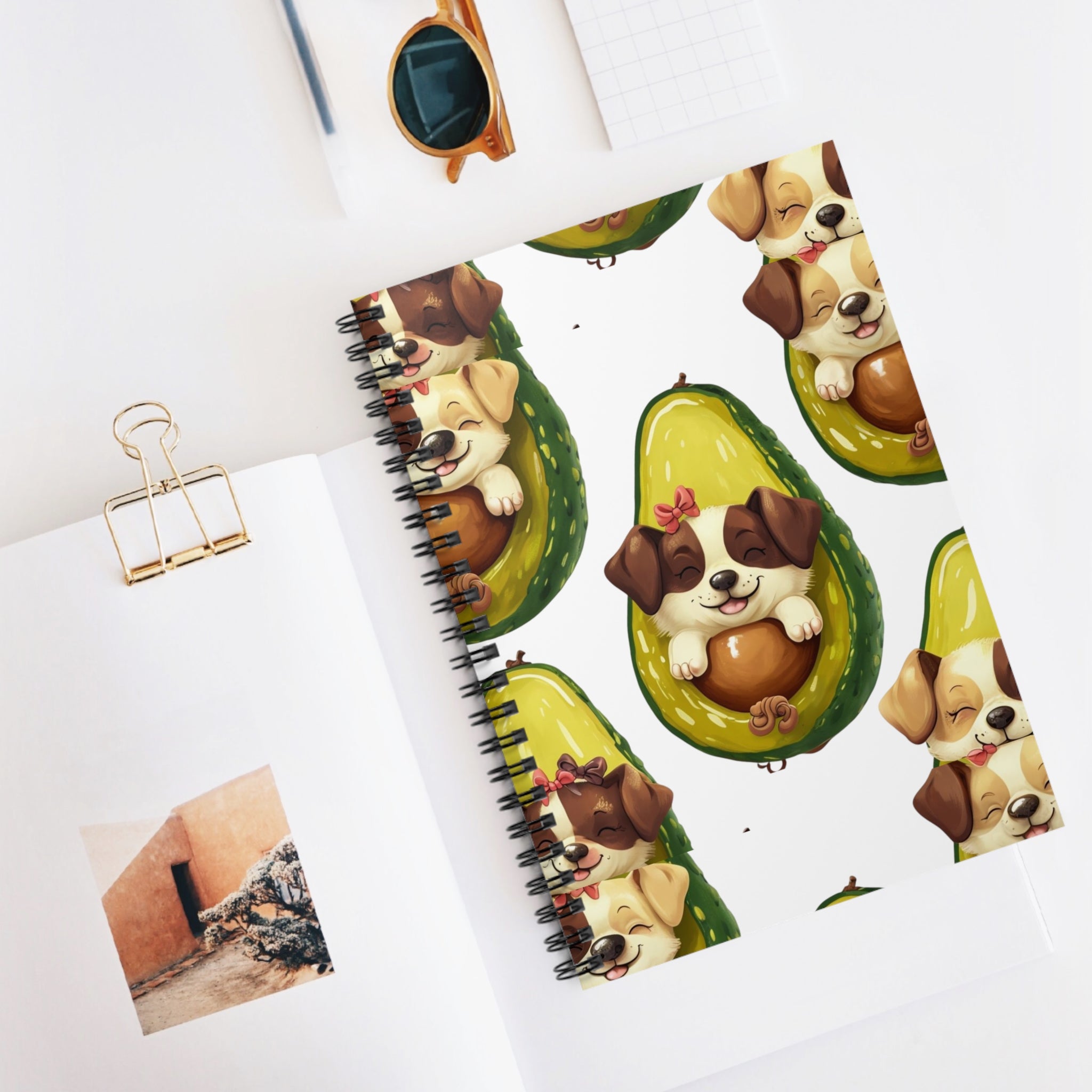 Cute Puppy and Avocado Journal, Dog Lover's Gift, Ruled Line Notebook, Stationery for Pet Owners, Back to School