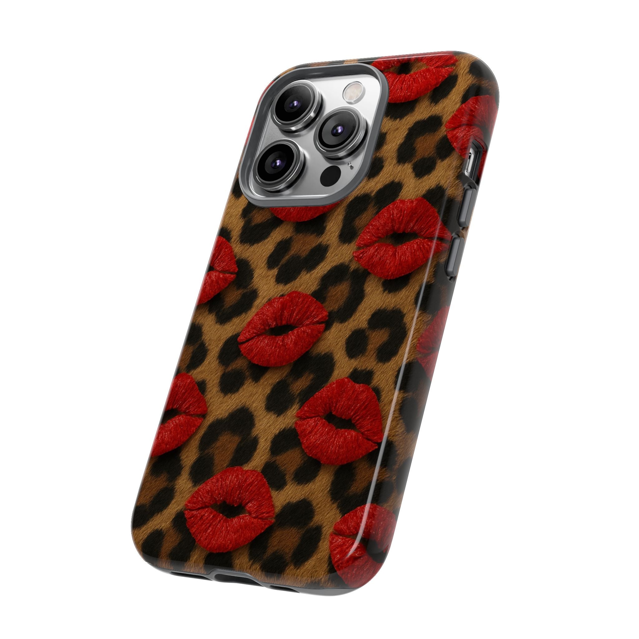Leopard Kiss Phone Case, Trendy Tough Cases for iPhone, Fashionable Phone Accessory, Stylish Gift for Her, Birthday Present