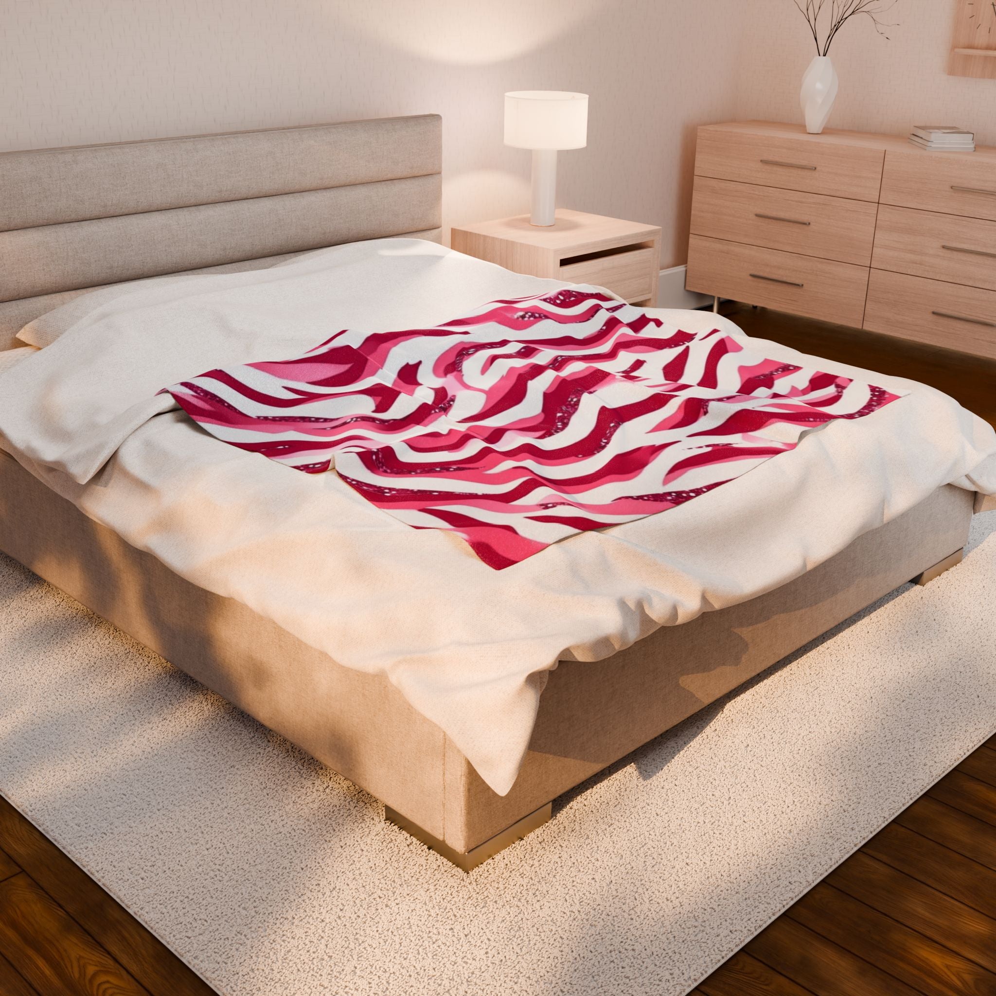 Cozy Velveteen Plush Blanket | Soft Throw for Home, Gift for Her, Couch Decor, Bedroom Comfort, Pink Zebra Design