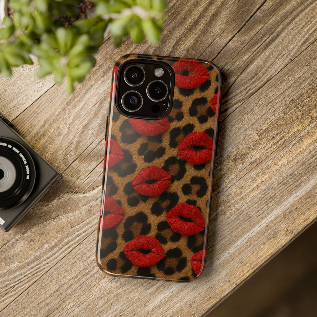 Leopard Kiss Phone Case, Trendy Tough Cases for iPhone, Fashionable Phone Accessory, Stylish Gift for Her, Birthday Present