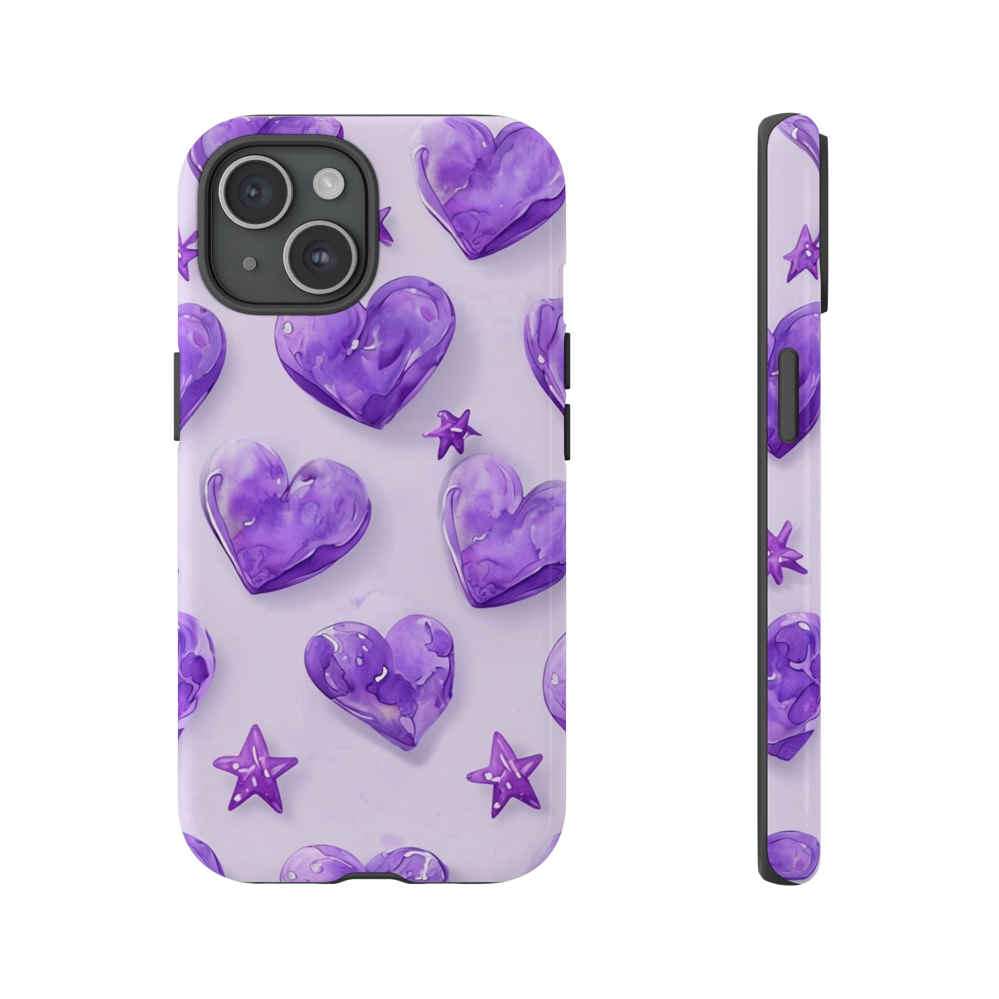Purple Heart Phone Case, Tough Cases, Cute Tech Accessory, Gifts for Her, Trendy Phone Cover, Valentine's Day Gift, Aesthetic Style