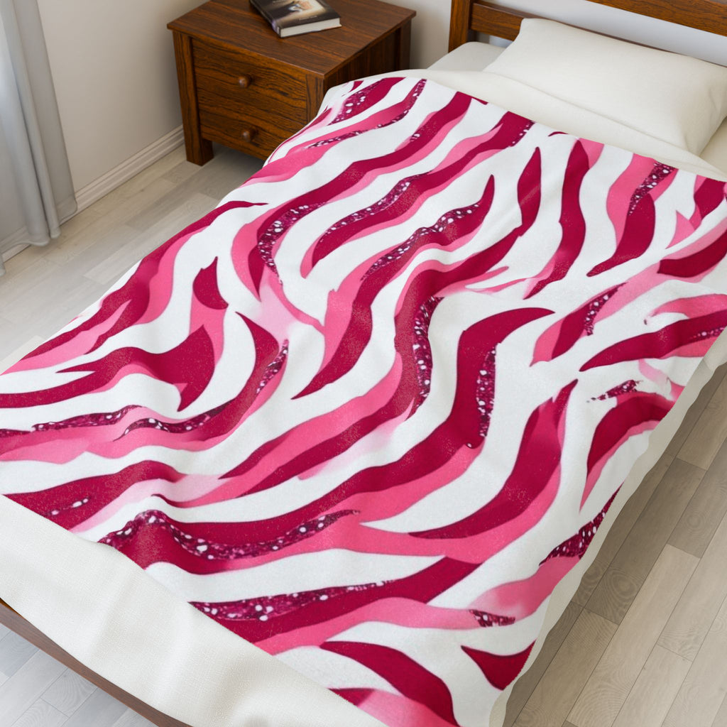 Cozy Velveteen Plush Blanket | Soft Throw for Home, Gift for Her, Couch Decor, Bedroom Comfort, Pink Zebra Design