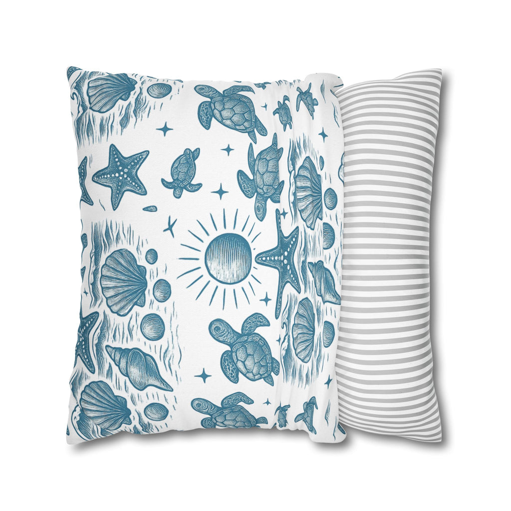Coastal Turtle Pillowcase, Nautical Home Decor, Summer Vibes Throw Pillow, Beach House Gift, Ocean Theme Room Accent