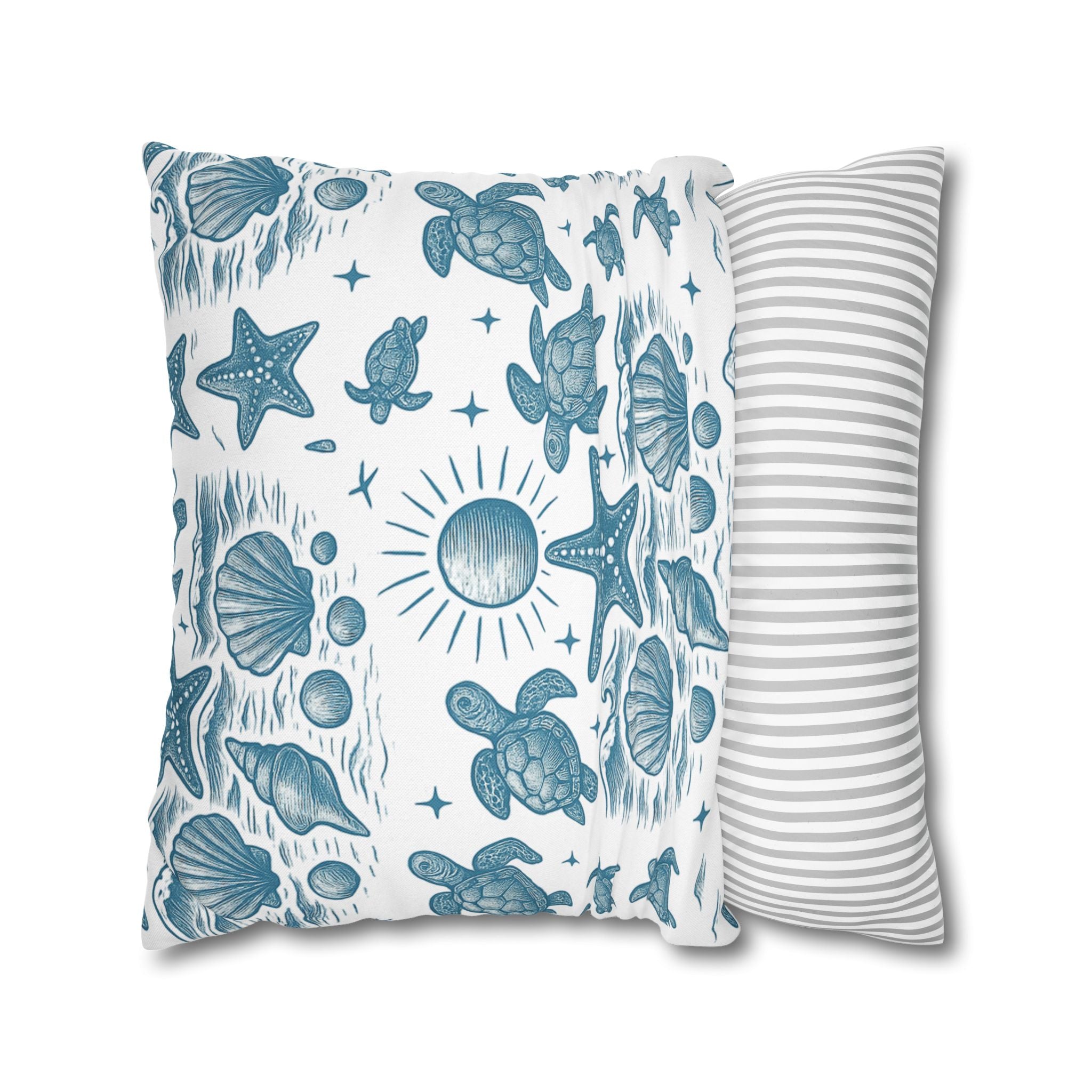 Coastal Turtle Pillowcase, Nautical Home Decor, Summer Vibes Throw Pillow, Beach House Gift, Ocean Theme Room Accent