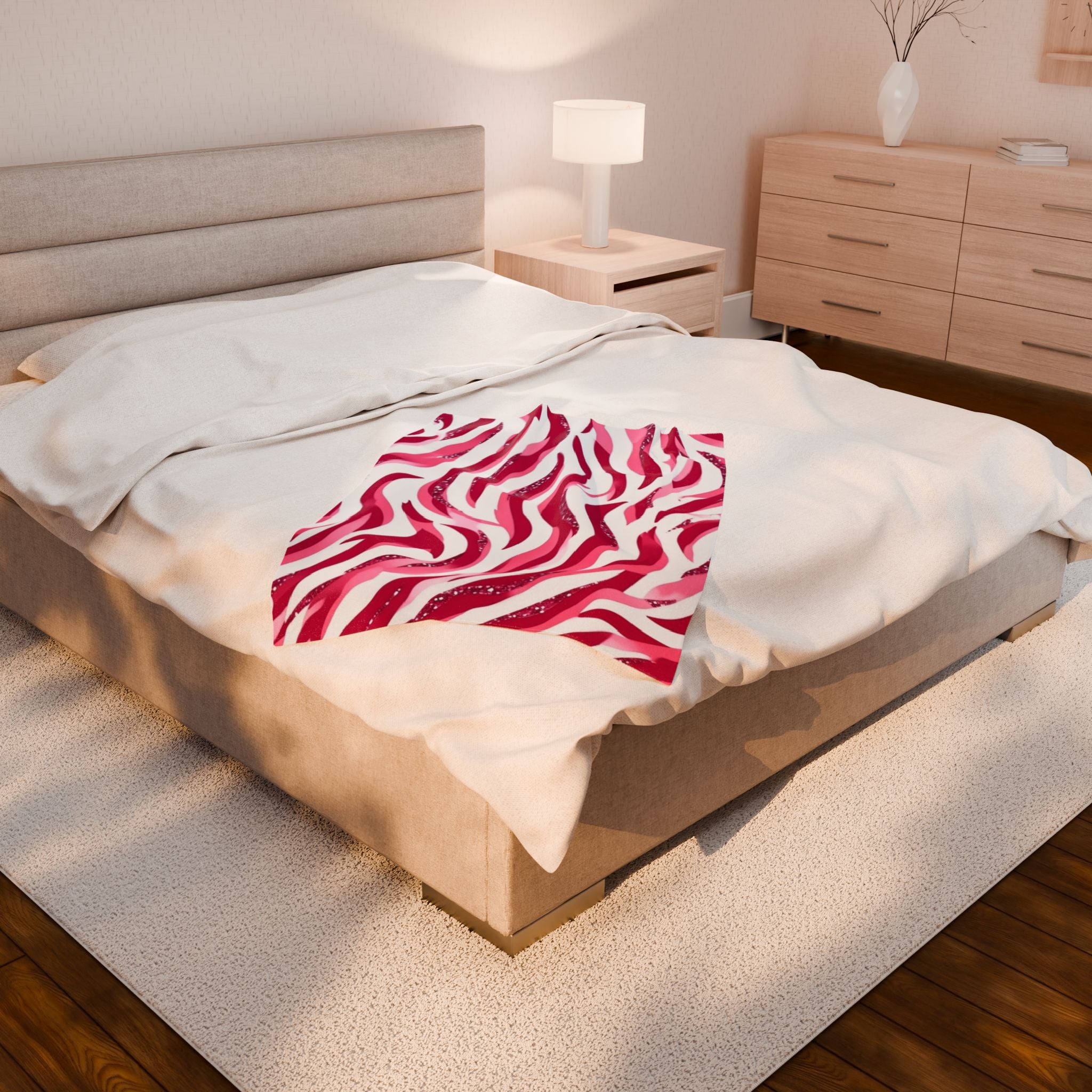 Cozy Velveteen Plush Blanket | Soft Throw for Home, Gift for Her, Couch Decor, Bedroom Comfort, Pink Zebra Design