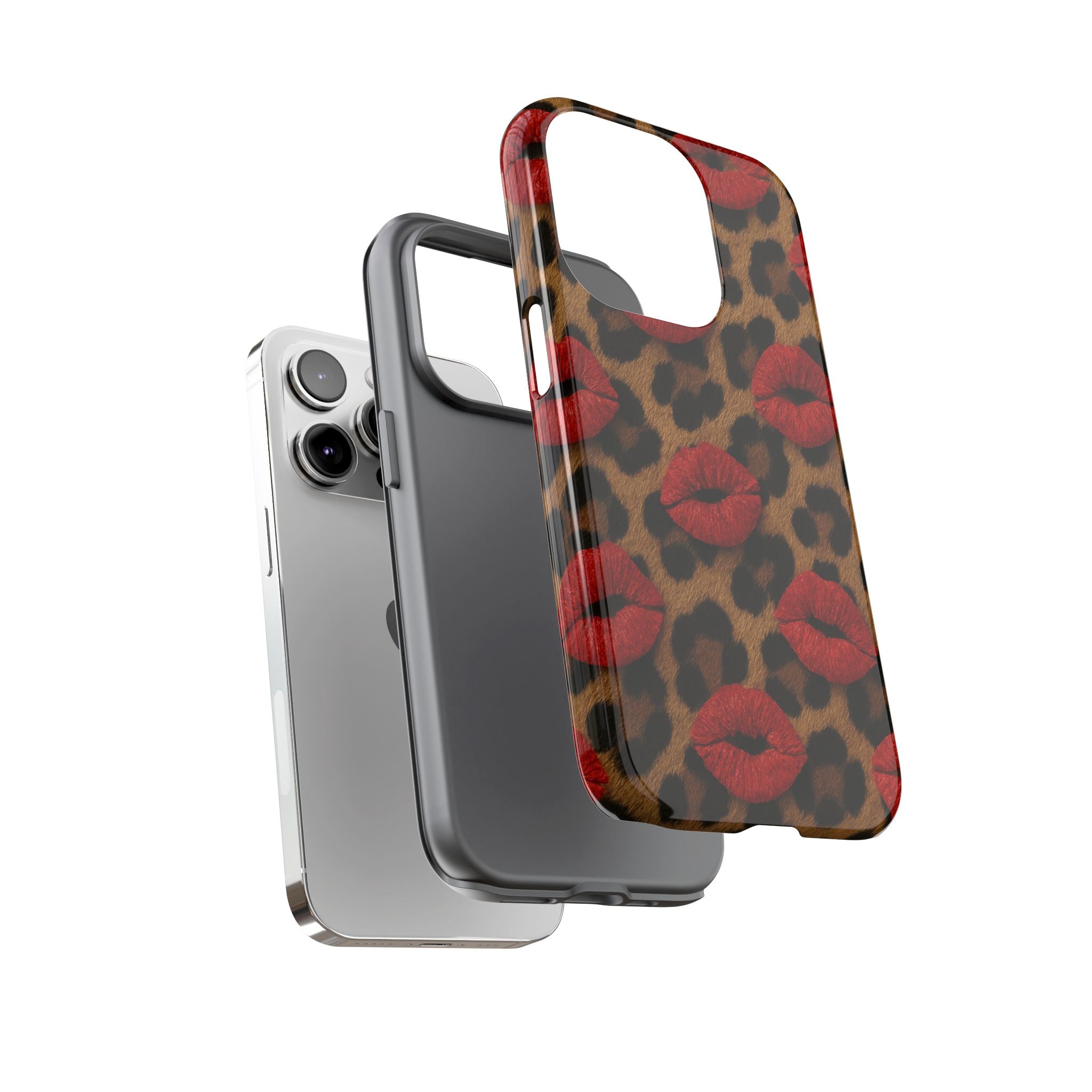 Leopard Kiss Phone Case, Trendy Tough Cases for iPhone, Fashionable Phone Accessory, Stylish Gift for Her, Birthday Present