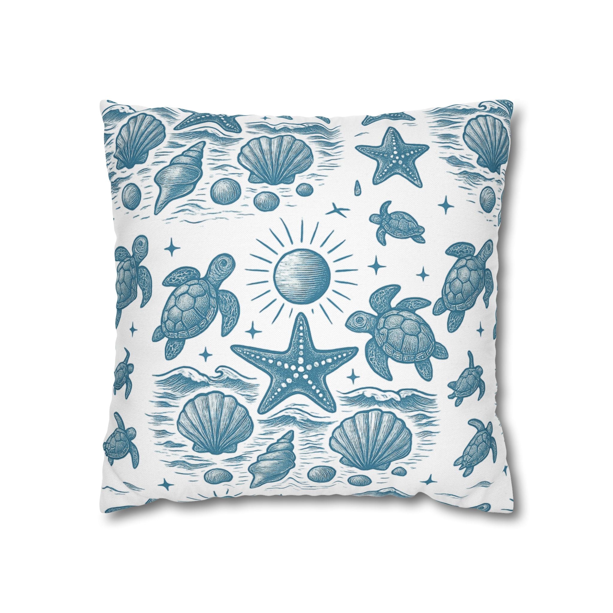 Coastal Turtle Pillowcase, Nautical Home Decor, Summer Vibes Throw Pillow, Beach House Gift, Ocean Theme Room Accent
