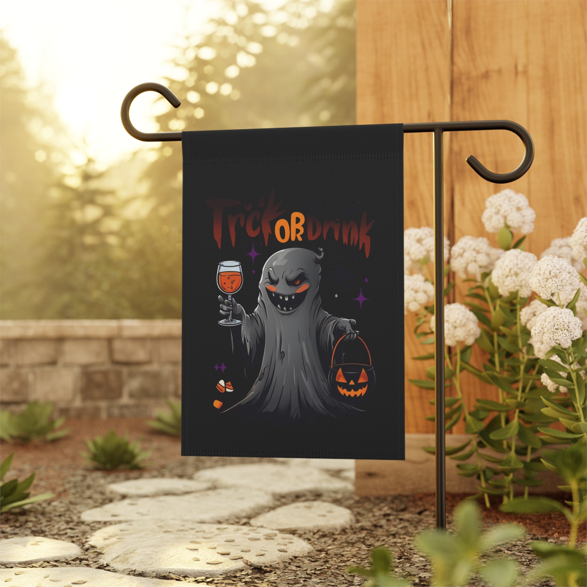 Halloween Garden Banner, Spooky Decor, Trick or Drink Flag, Outdoor Halloween Decor, Festive Haunted House Sign