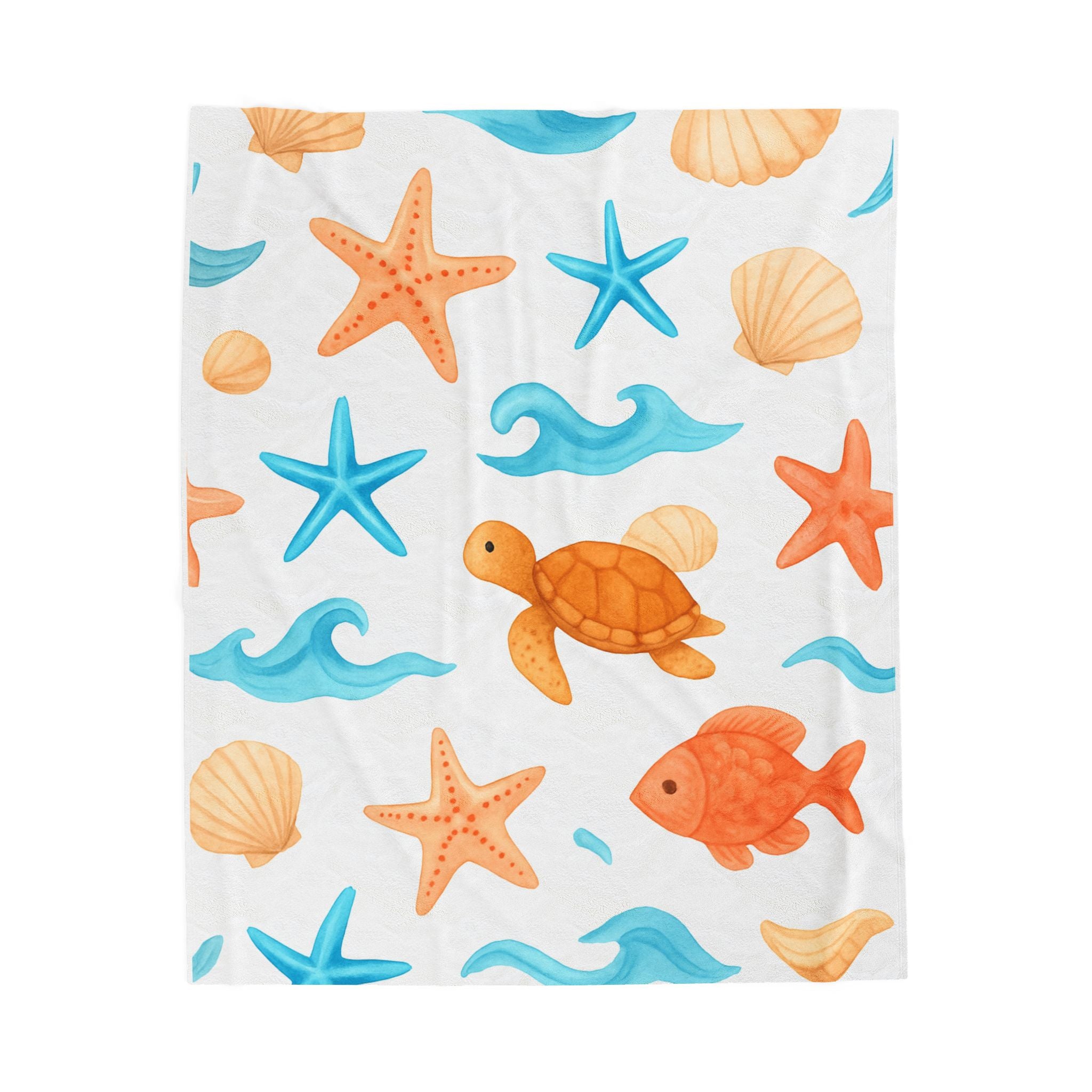 Beach Themed Velveteen Plush Blanket, Cozy Throw Blanket, Soft Home Decor, Summer Gift, Kids Beach Blanket, Nautical Blanket