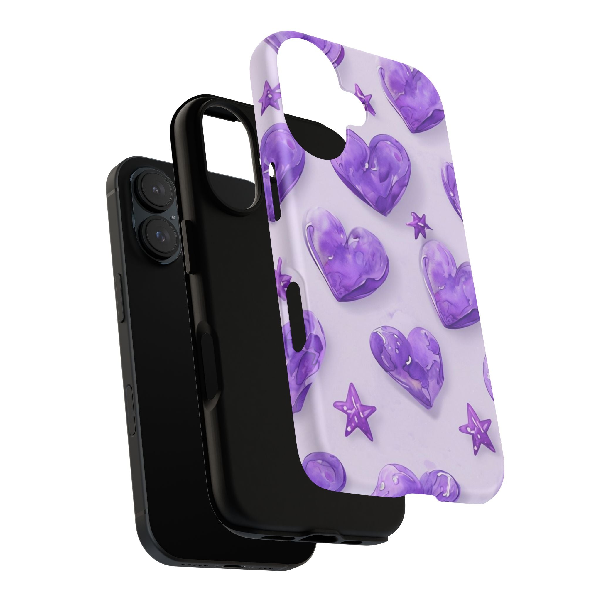 Purple Heart Phone Case, Tough Cases, Cute Tech Accessory, Gifts for Her, Trendy Phone Cover, Valentine's Day Gift, Aesthetic Style