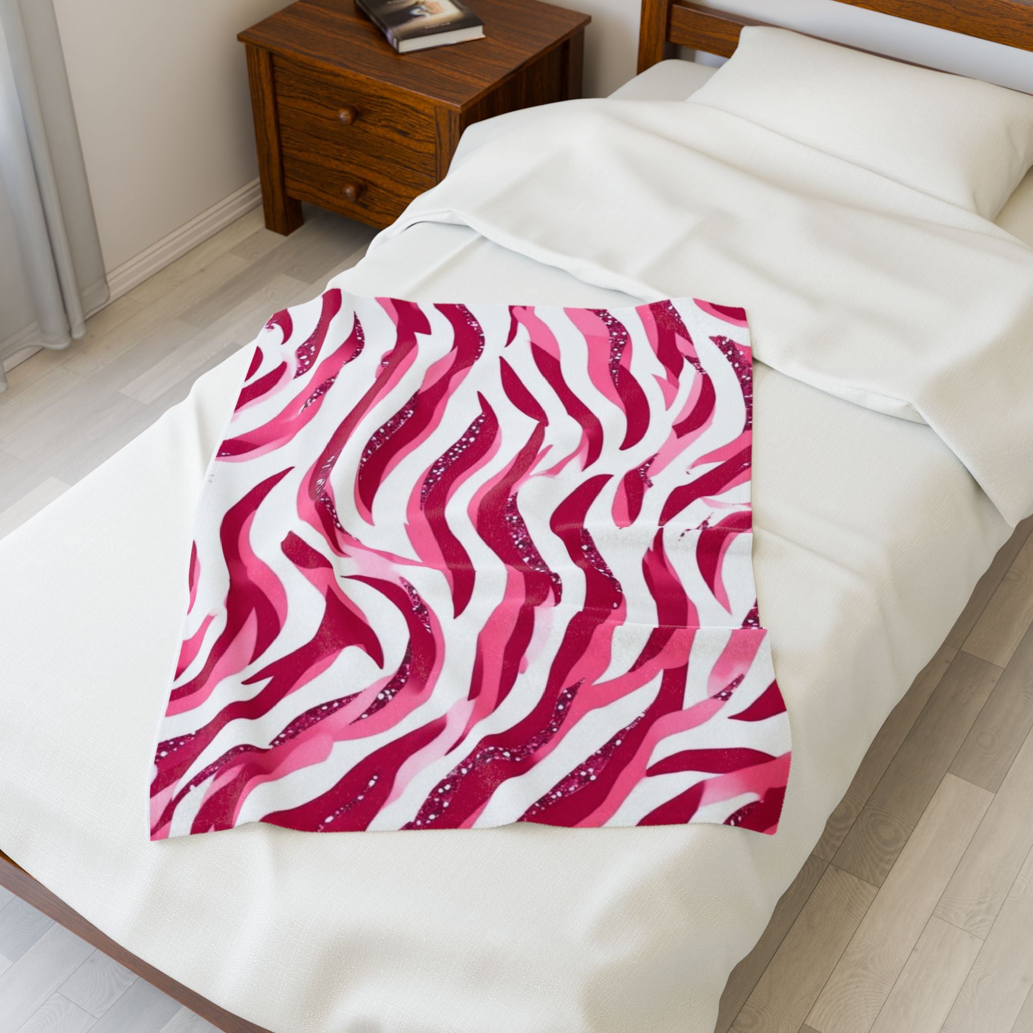 Cozy Velveteen Plush Blanket | Soft Throw for Home, Gift for Her, Couch Decor, Bedroom Comfort, Pink Zebra Design