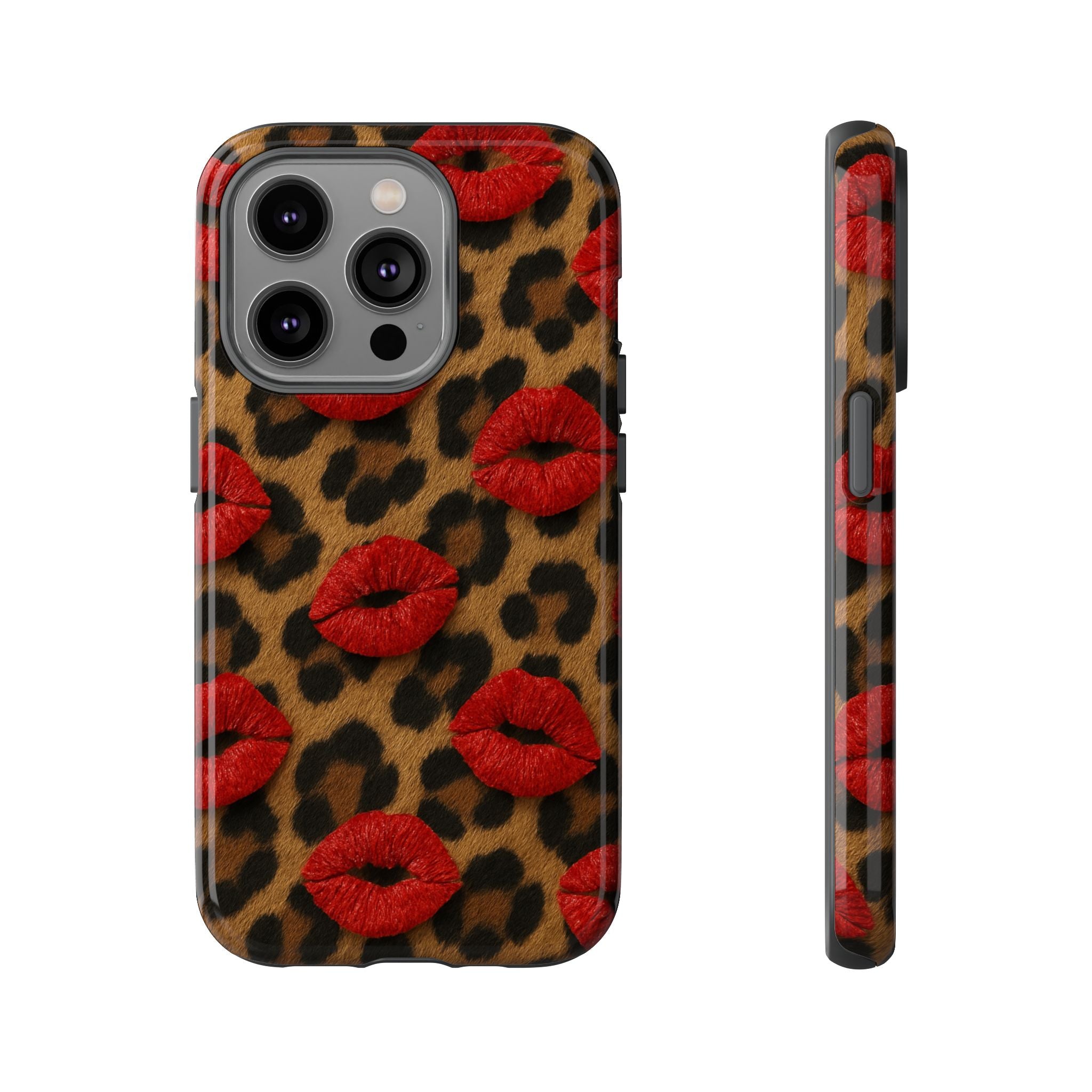 Leopard Kiss Phone Case, Trendy Tough Cases for iPhone, Fashionable Phone Accessory, Stylish Gift for Her, Birthday Present
