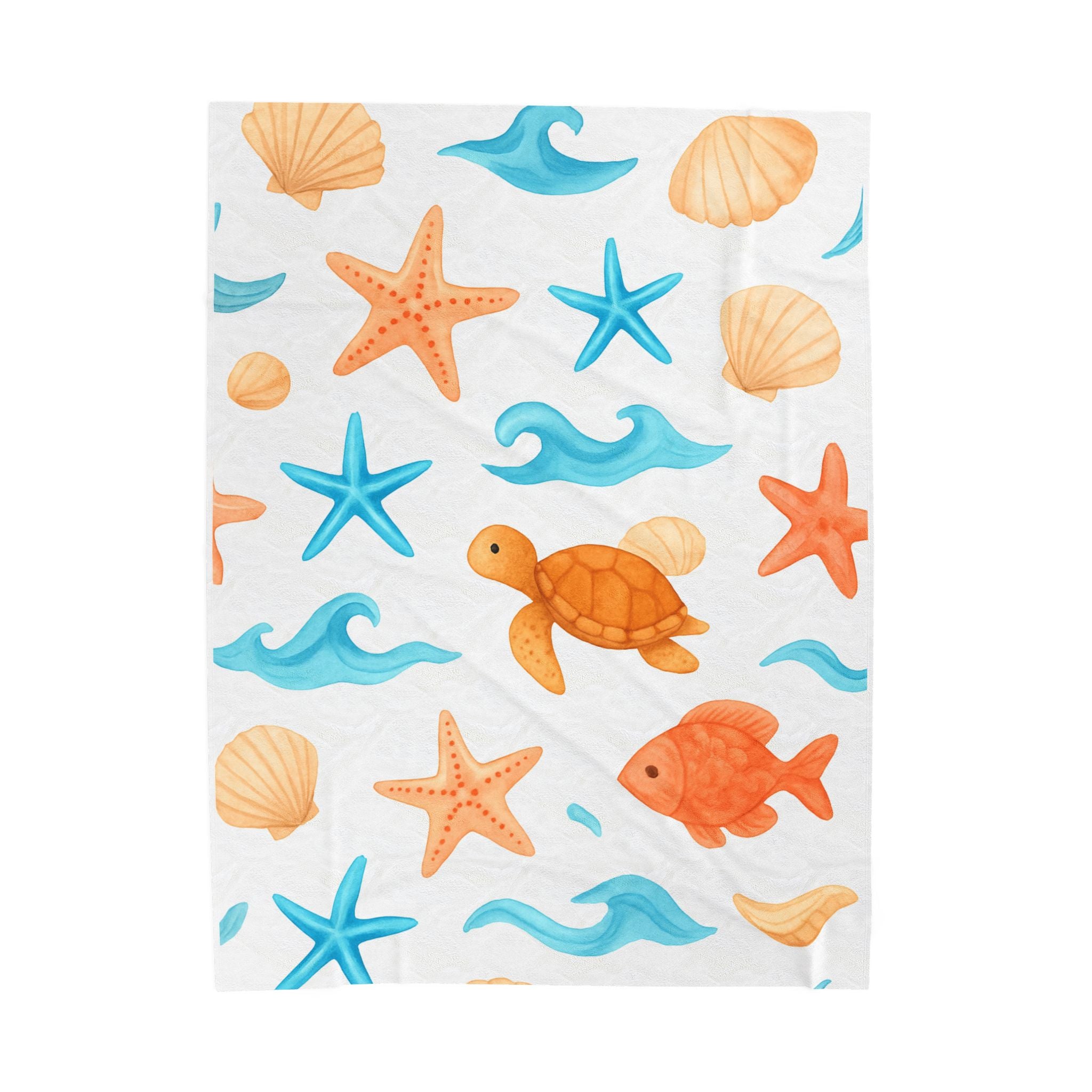 Beach Themed Velveteen Plush Blanket, Cozy Throw Blanket, Soft Home Decor, Summer Gift, Kids Beach Blanket, Nautical Blanket
