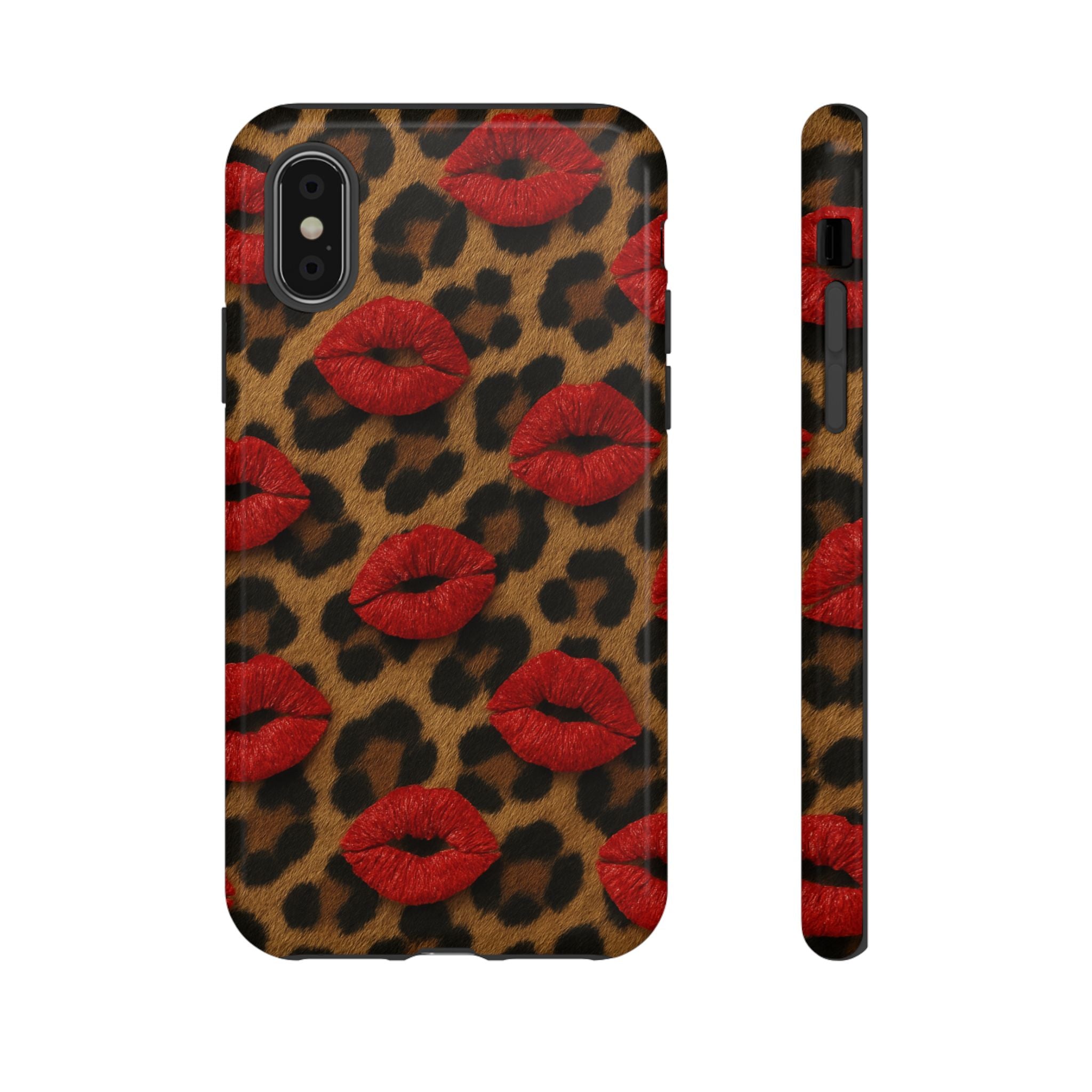 Leopard Kiss Phone Case, Trendy Tough Cases for iPhone, Fashionable Phone Accessory, Stylish Gift for Her, Birthday Present