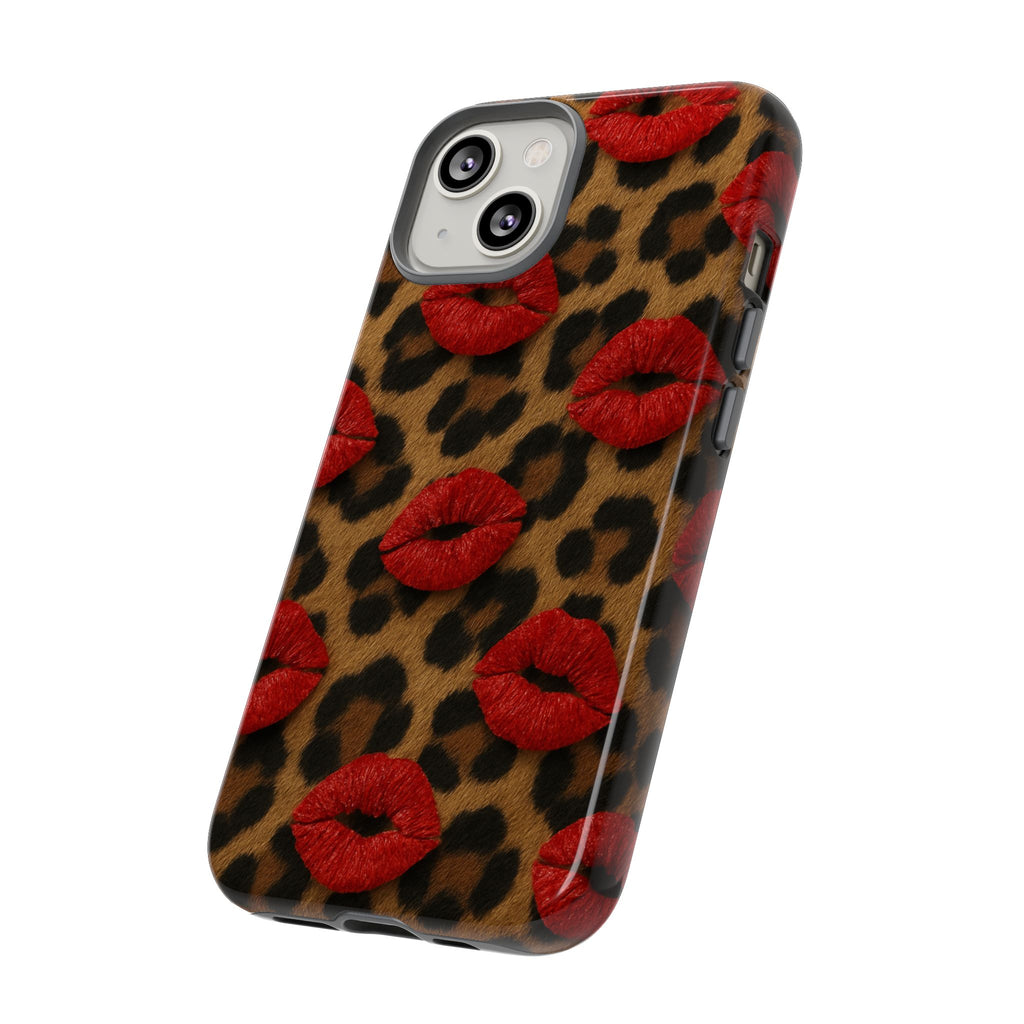 Leopard Kiss Phone Case, Trendy Tough Cases for iPhone, Fashionable Phone Accessory, Stylish Gift for Her, Birthday Present