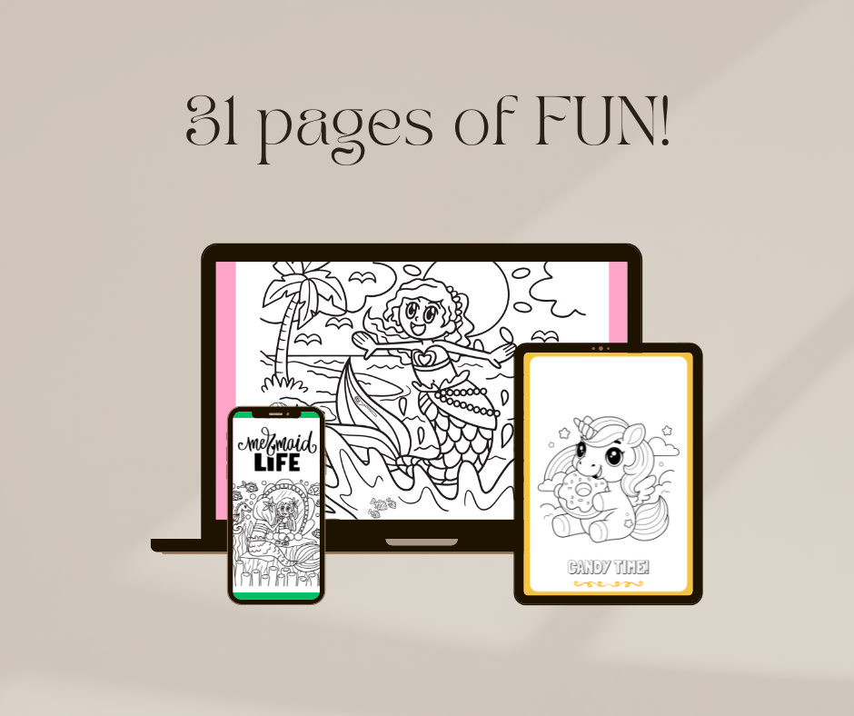 Princess Unicorn & Mermaid Coloring Book for Kids – Digital Download