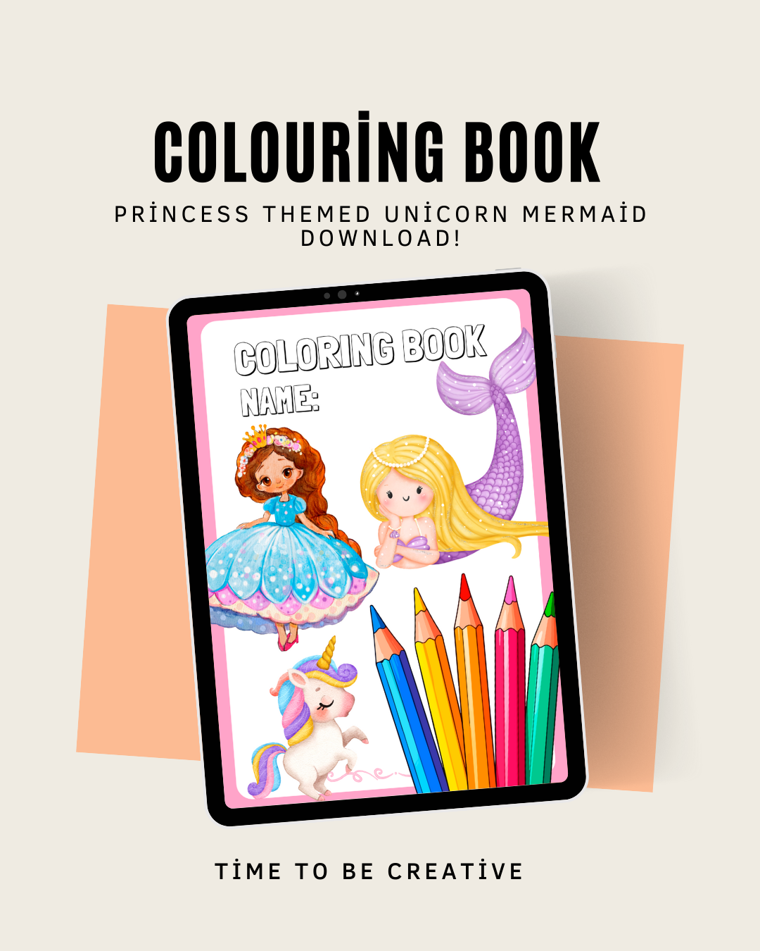 Princess Unicorn & Mermaid Coloring Book for Kids – Digital Download