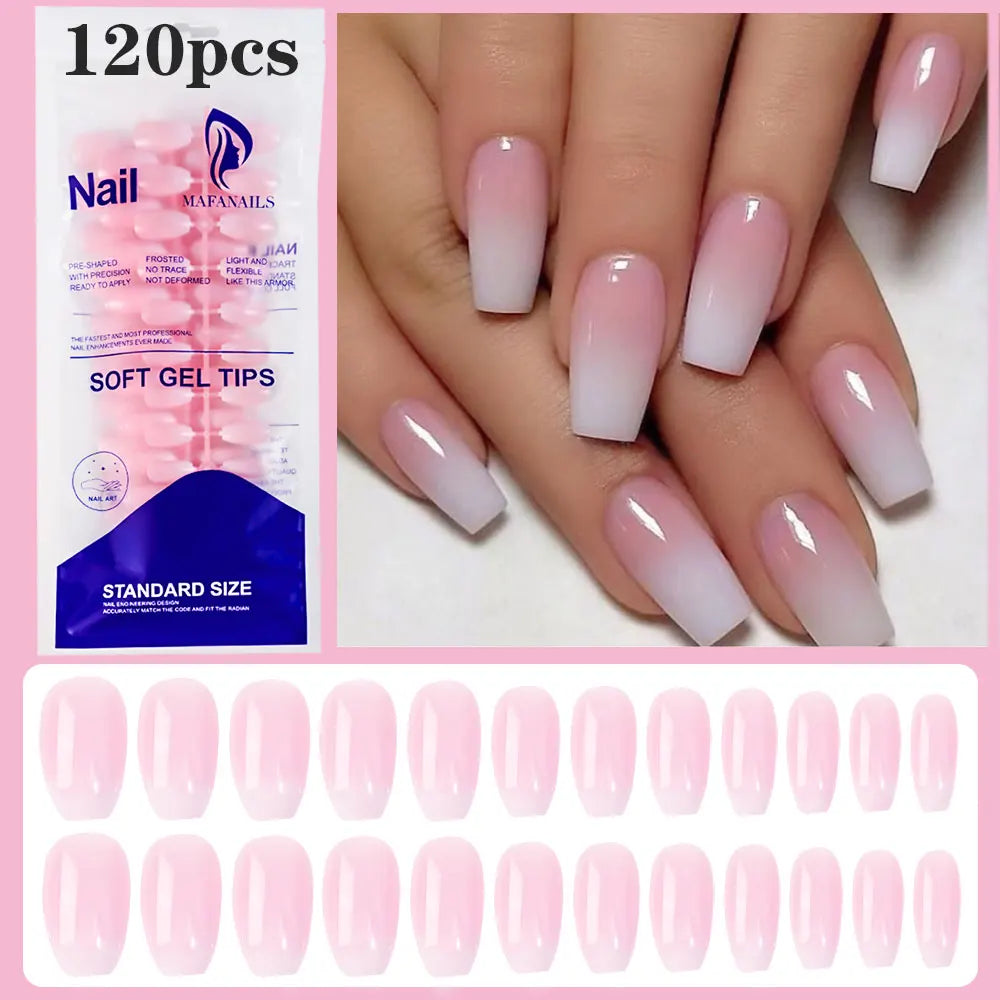 120pcs Pink Ombre Coffin Press-On Nails – Glossy Handmade Acrylic Gradient False Nail Tips