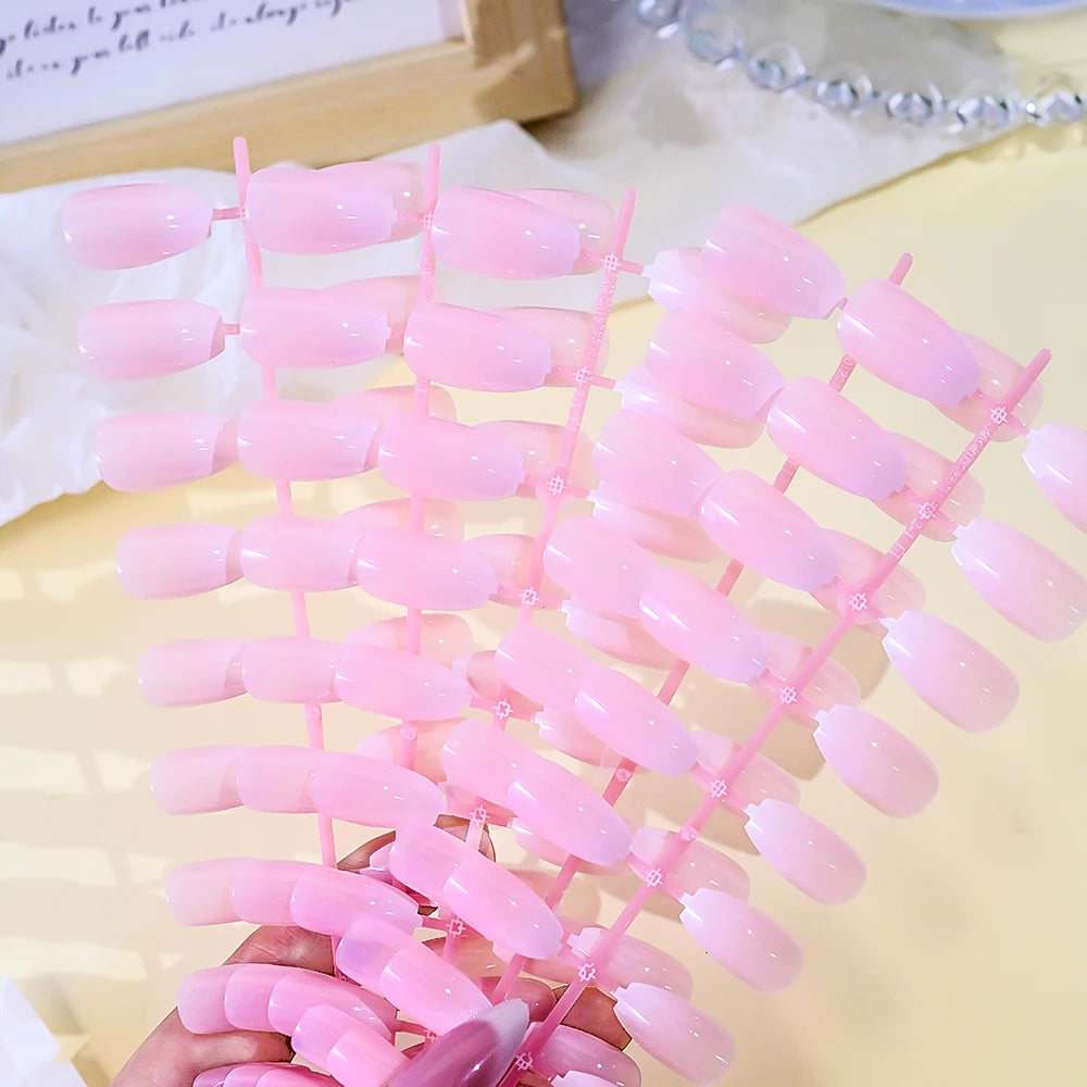120pcs Pink Ombre Coffin Press-On Nails – Glossy Handmade Acrylic Gradient False Nail Tips